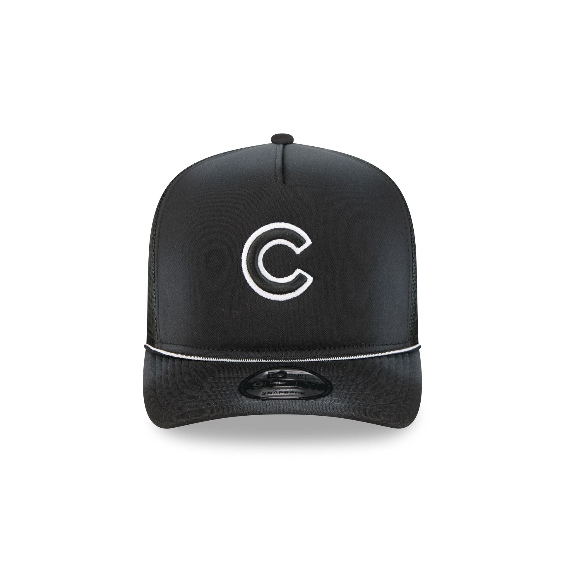 Chicago Cubs Washed Black 9FIFTY A-Frame Trucker Hat