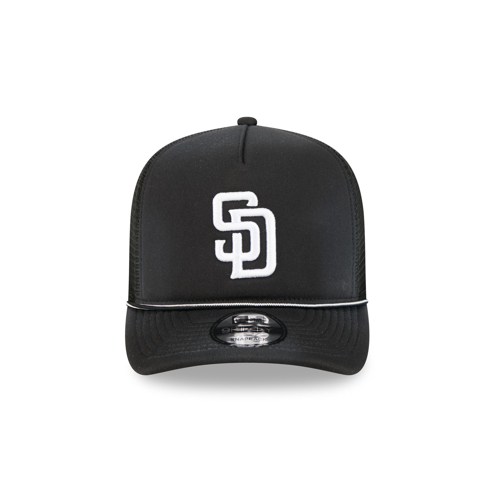 San Diego Padres Washed Black 9FIFTY A-Frame Trucker Hat