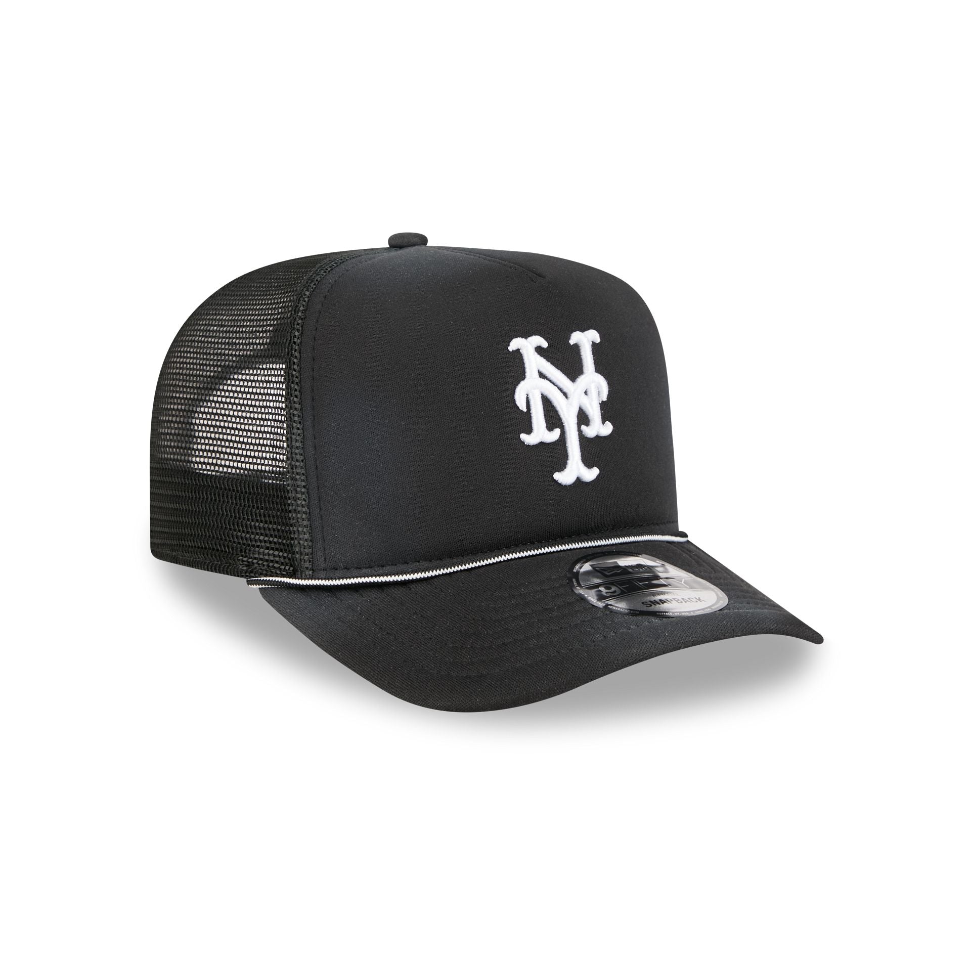 New York Mets Washed Black 9FIFTY A-Frame Trucker Hat