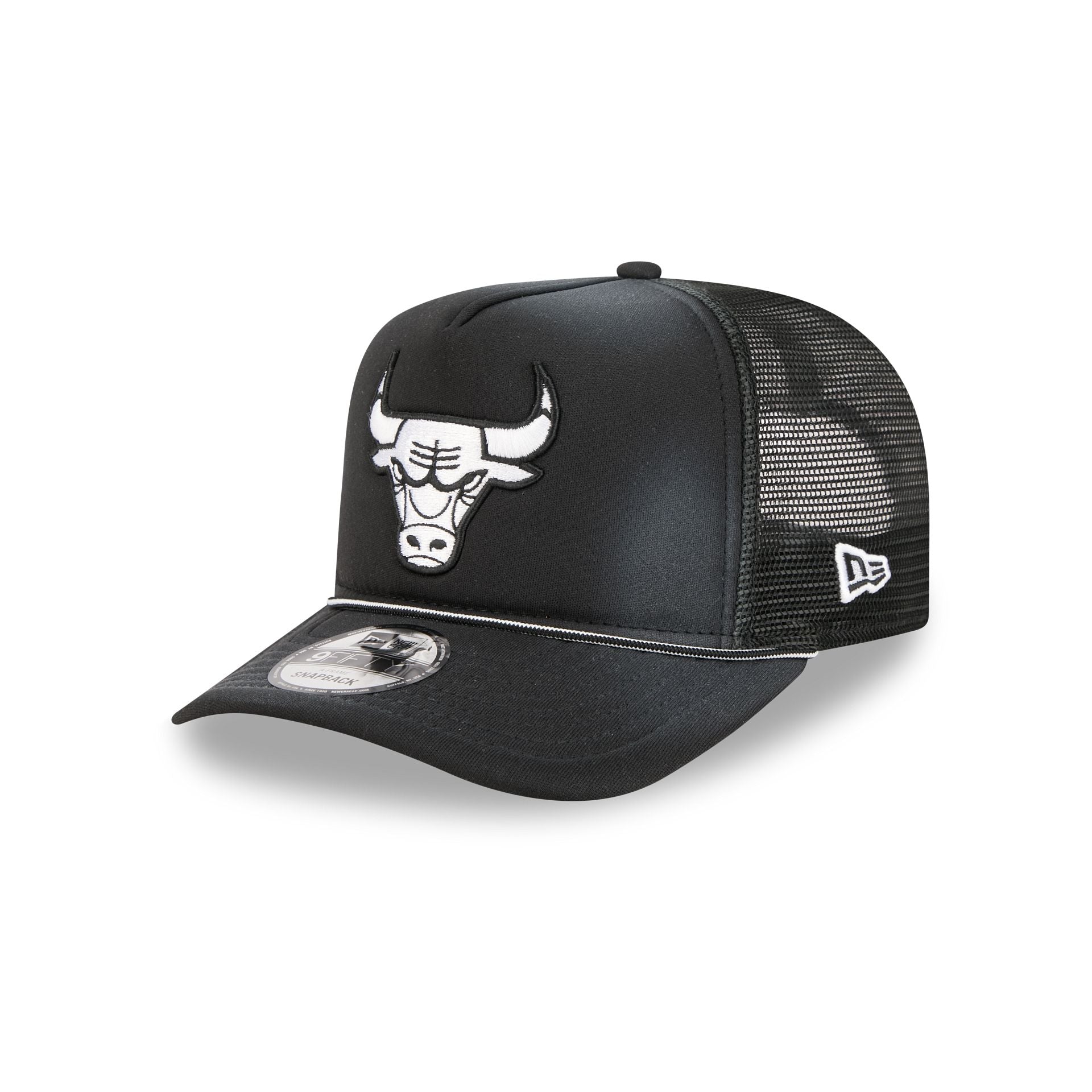 Chicago Bulls Washed Black 9FIFTY A-Frame Trucker Hat