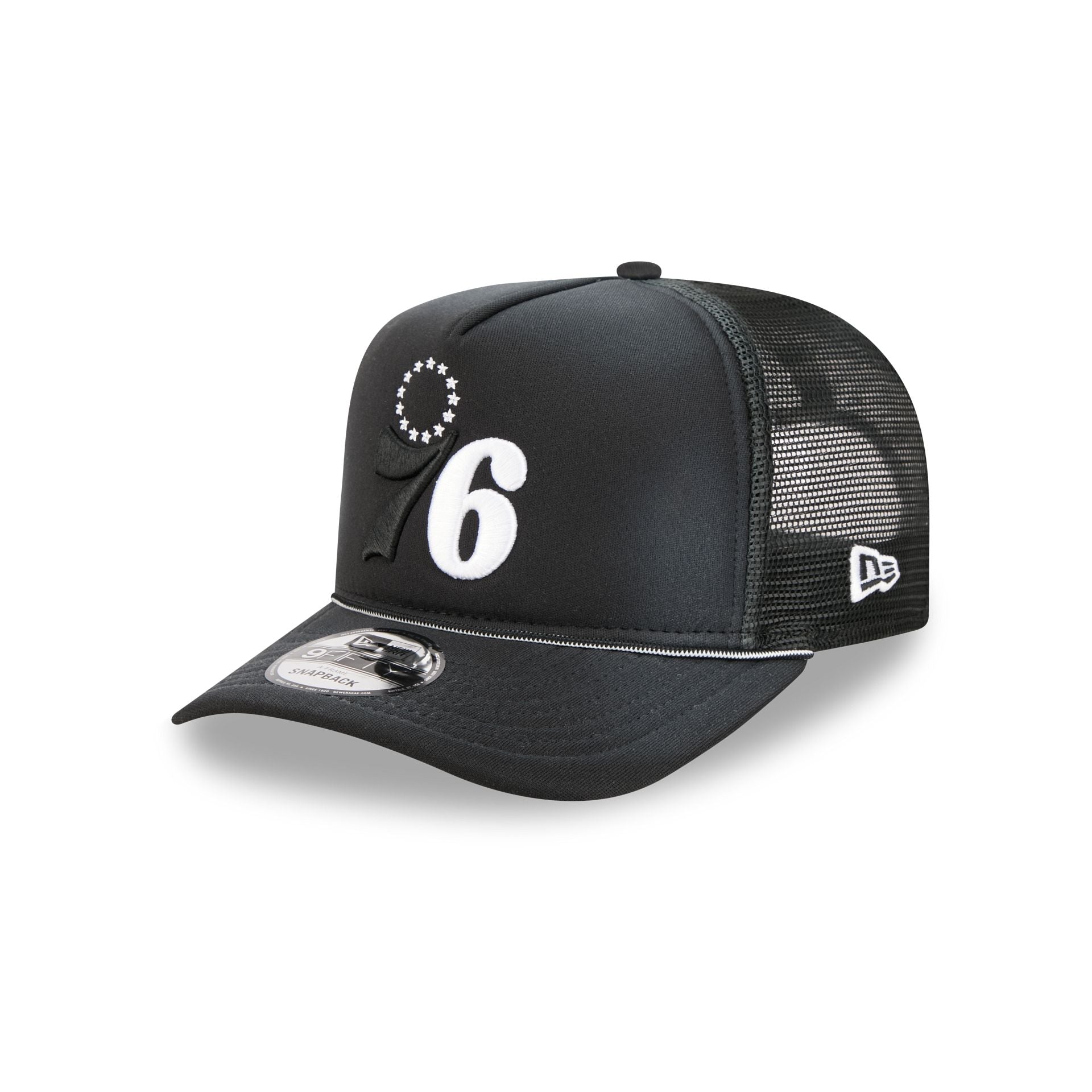 Philadelphia 76ers Washed Black 9FIFTY A-Frame Trucker Hat