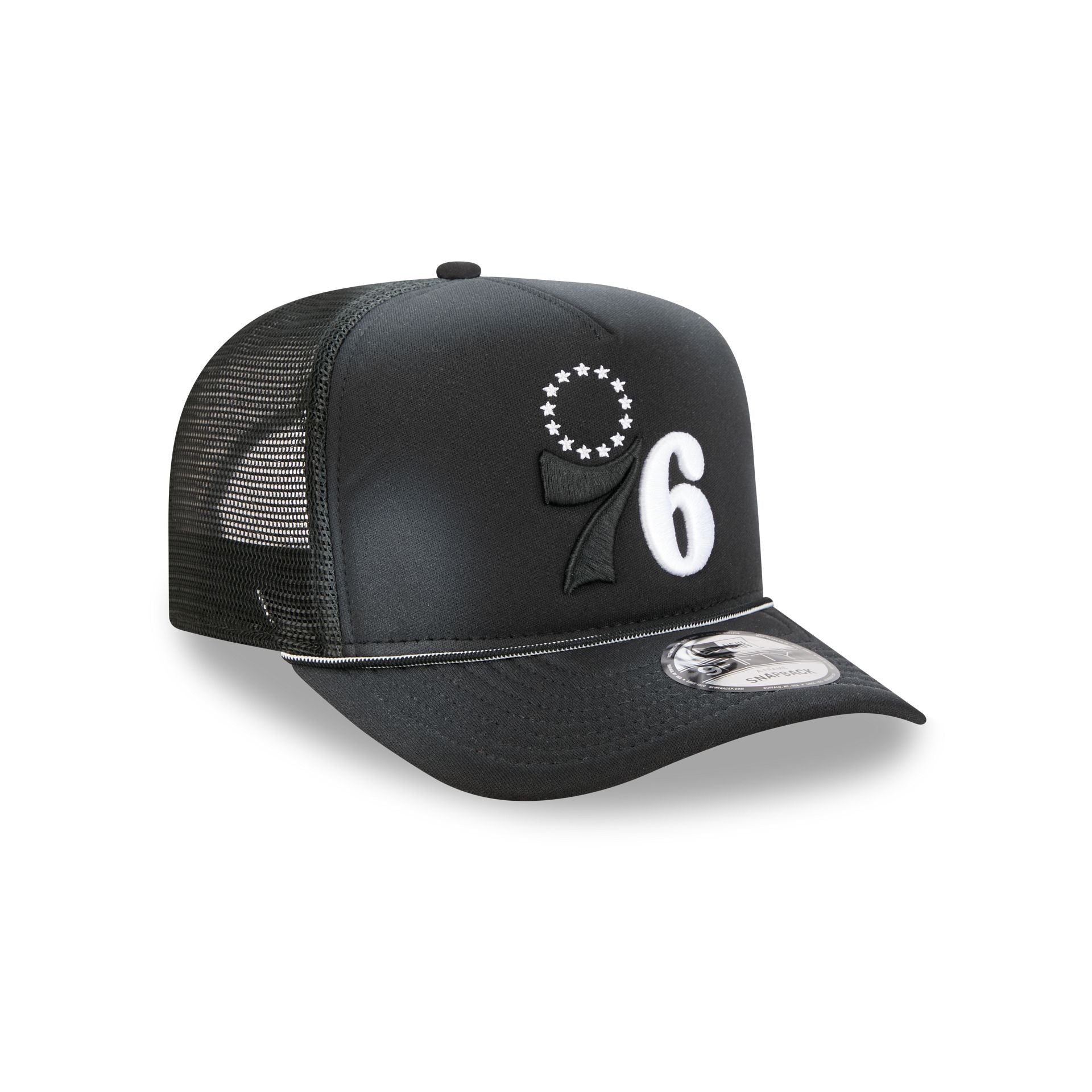 Philadelphia 76ers Washed Black 9FIFTY A-Frame Trucker Hat