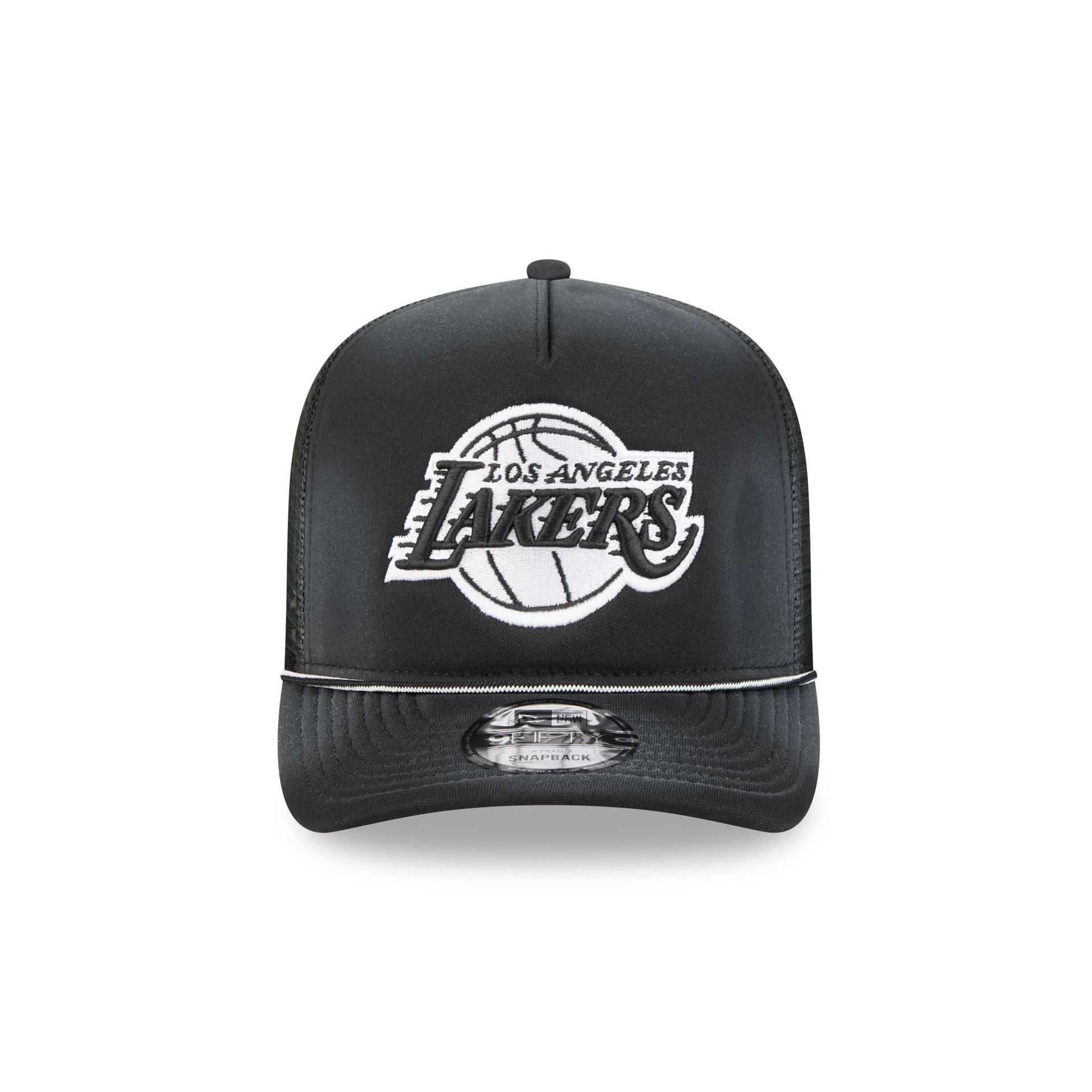 Los Angeles Lakers Washed Black 9FIFTY A-Frame Trucker Hat