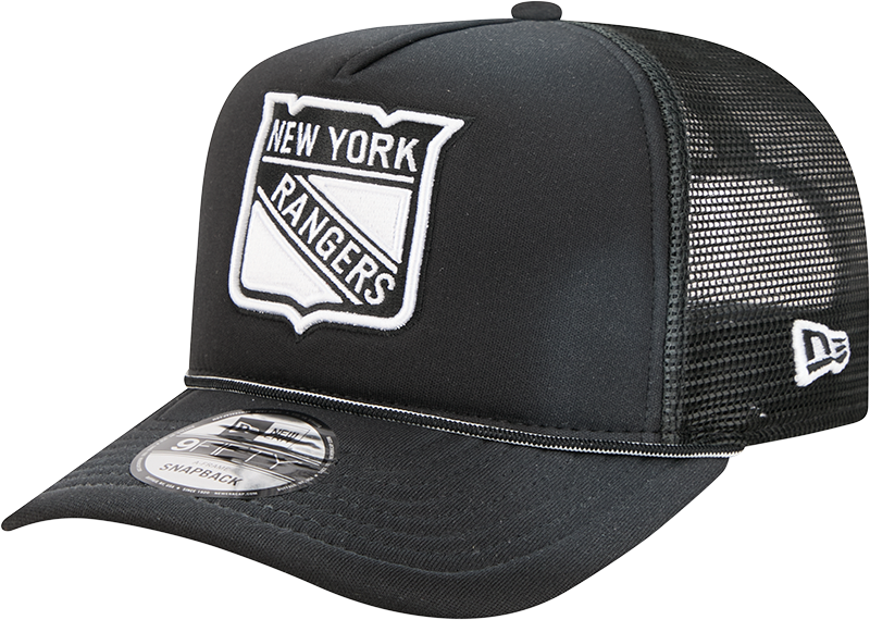 New York Rangers Washed Black 9FIFTY A-Frame Trucker Hat