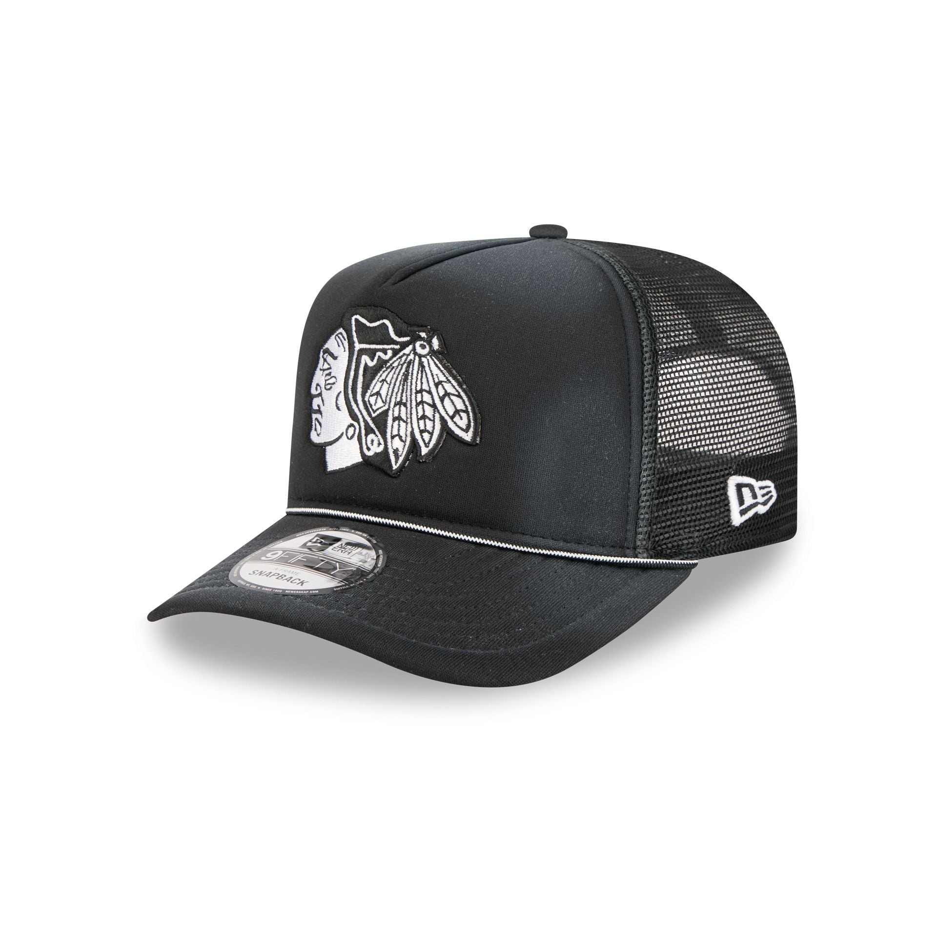 Chicago Blackhawks Washed Black 9FIFTY A-Frame Trucker Hat