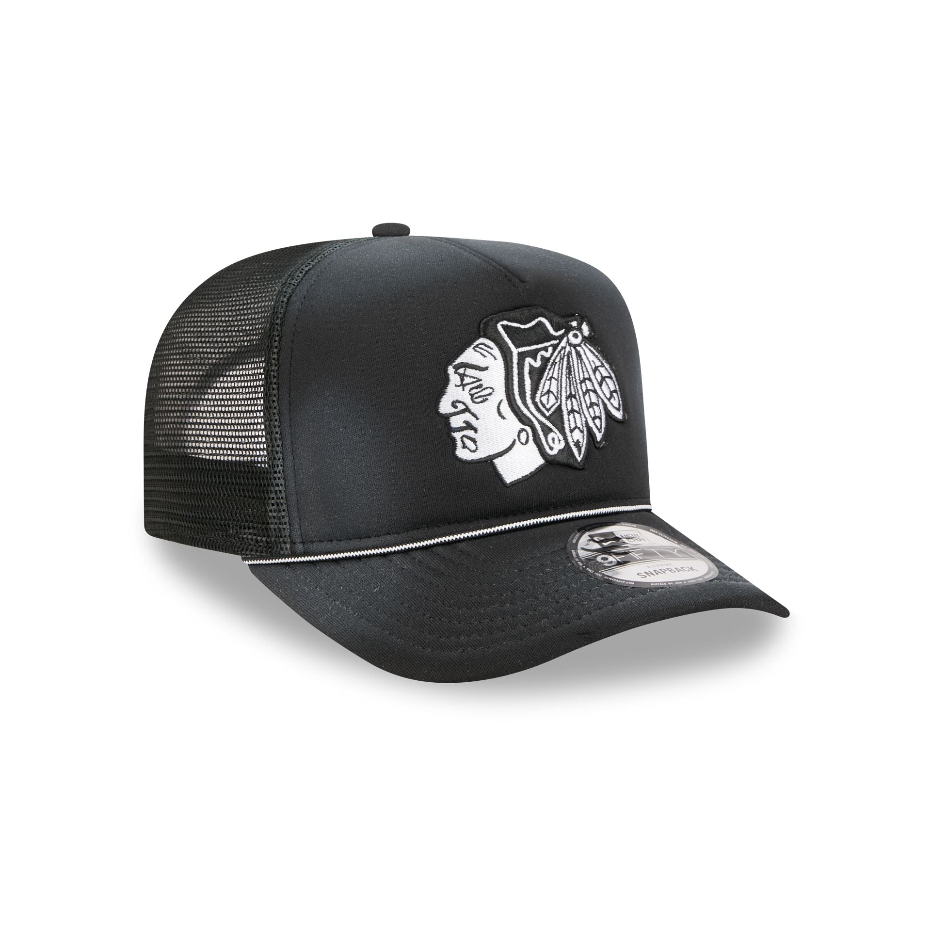 Chicago Blackhawks Washed Black 9FIFTY A-Frame Trucker Hat