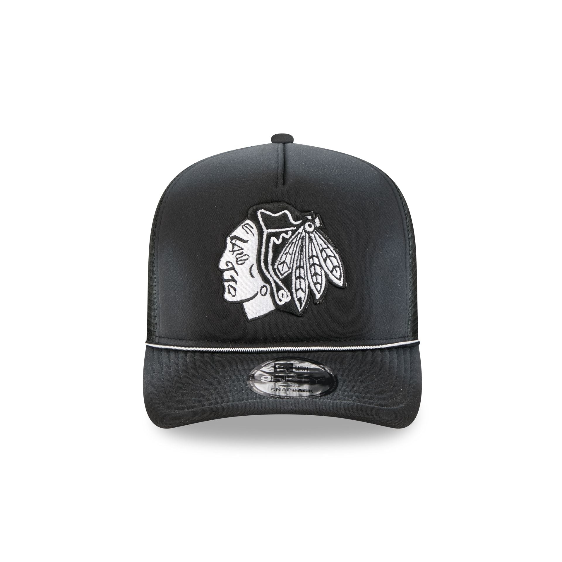 Chicago Blackhawks Washed Black 9FIFTY A-Frame Trucker Hat