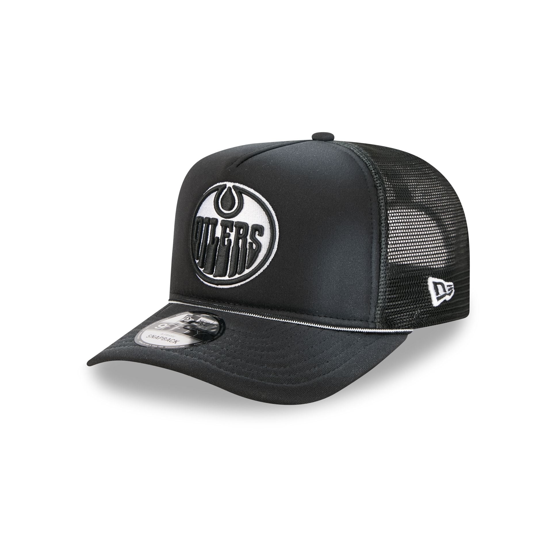 Edmonton Oilers Washed Black 9FIFTY A-Frame Trucker Hat