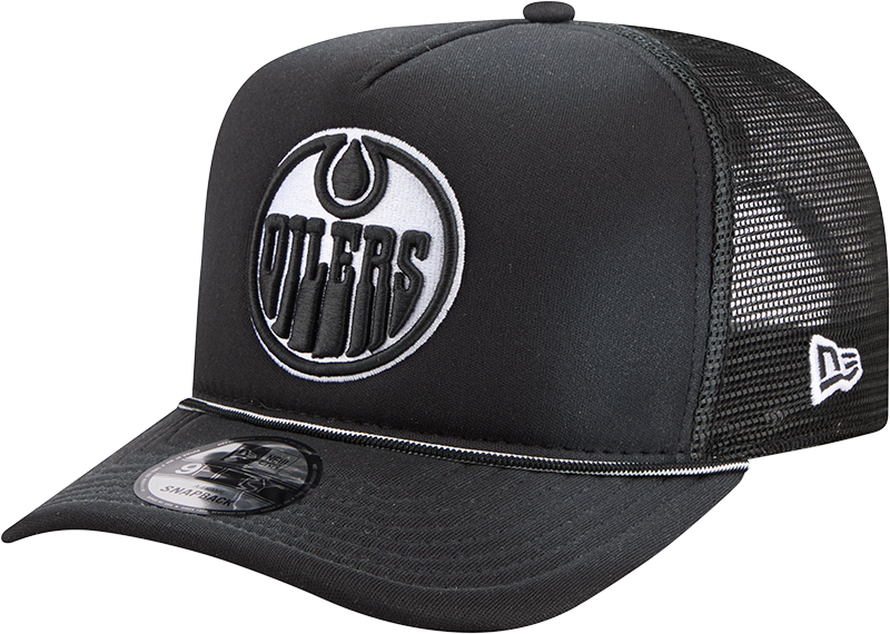 Edmonton Oilers Washed Black 9FIFTY A-Frame Trucker Hat