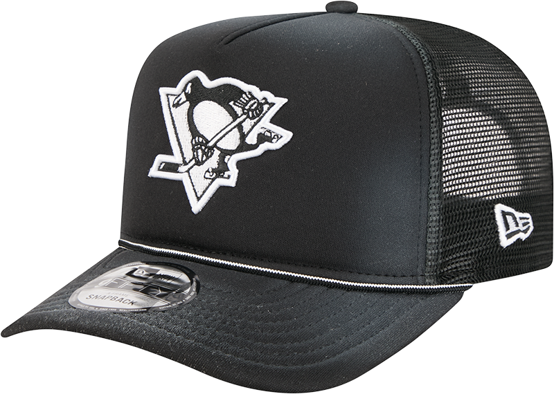 Pittsburgh Penguins Washed Black 9FIFTY A-Frame Trucker Hat