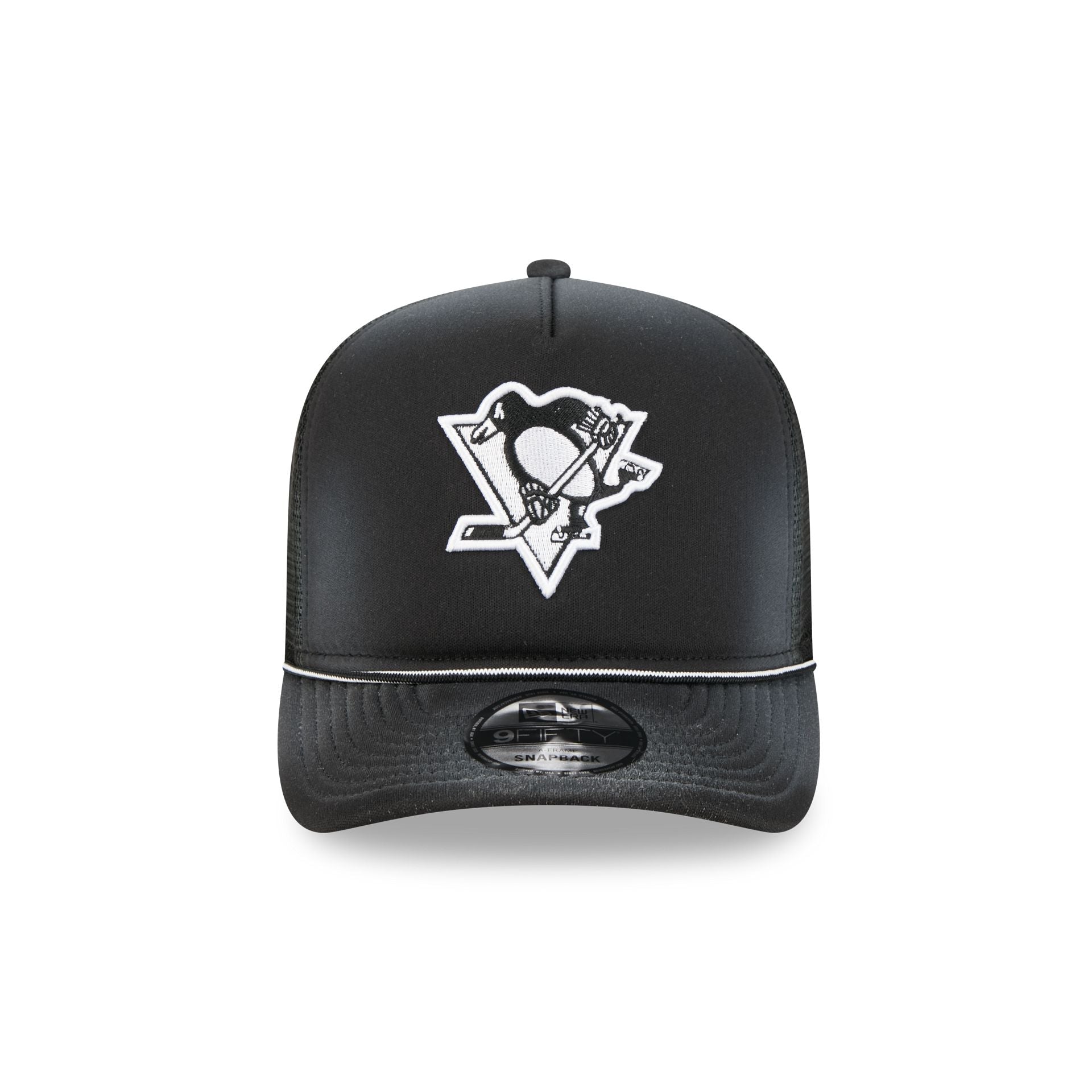 Pittsburgh Penguins Washed Black 9FIFTY A-Frame Trucker Hat