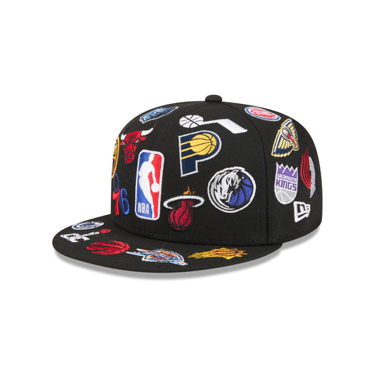 NBA All Over Logo Black 59FIFTY Fitted Hat - New Era Cap