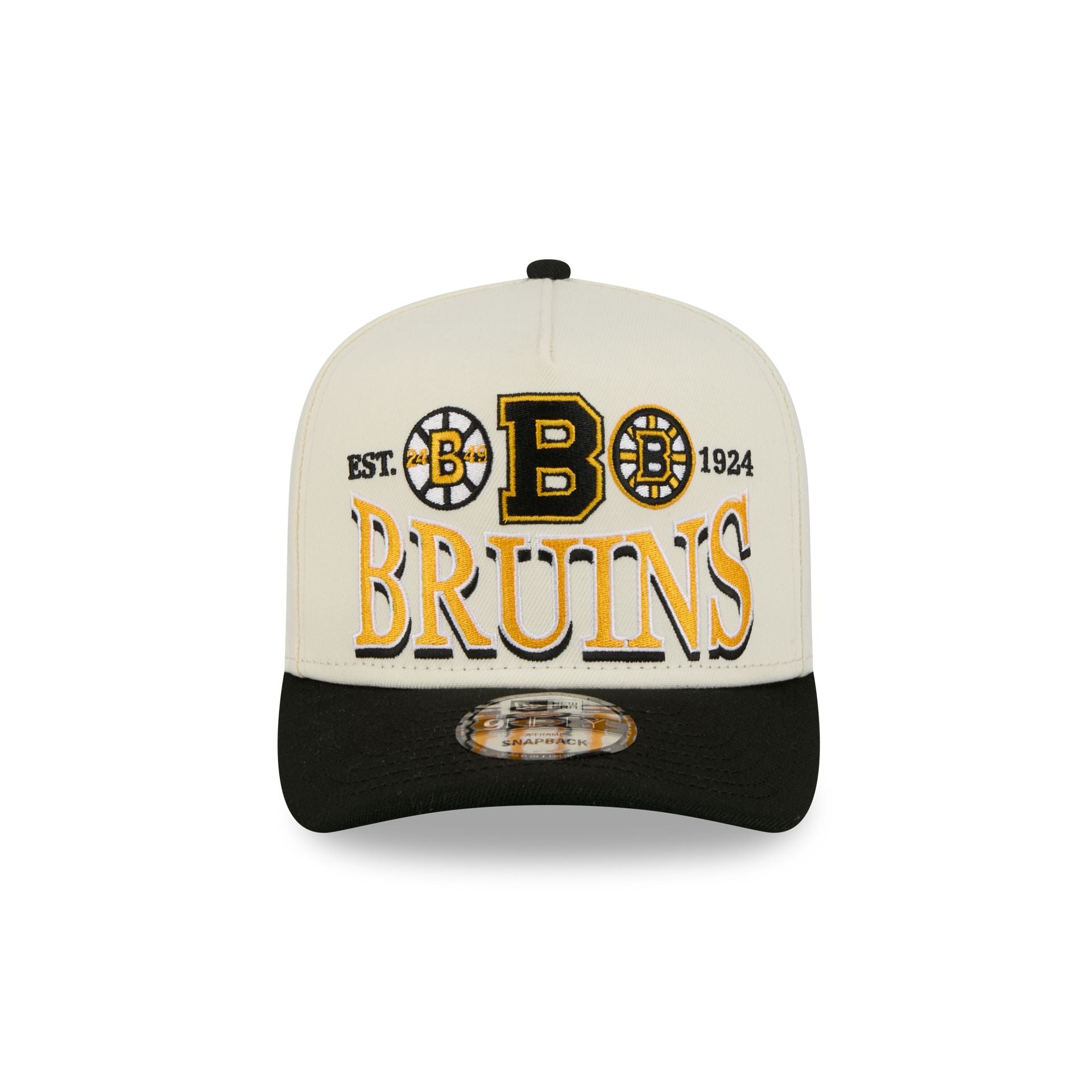 Boston Bruins Three Hit Chrome White 9FIFTY A-Frame Snapback Hat