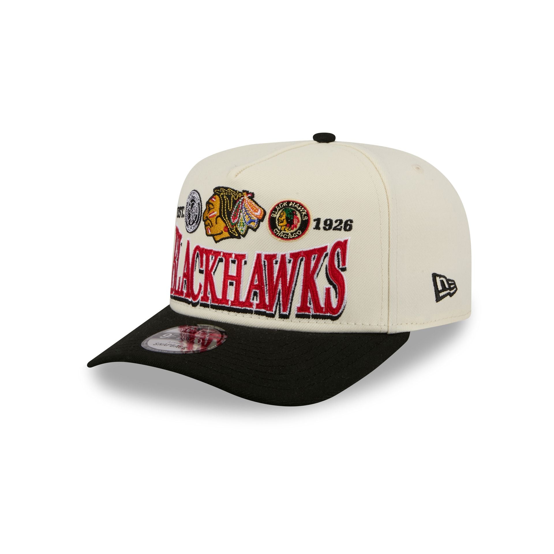Chicago Blackhawks Three Hit Chrome White 9FIFTY A-Frame Snapback Hat