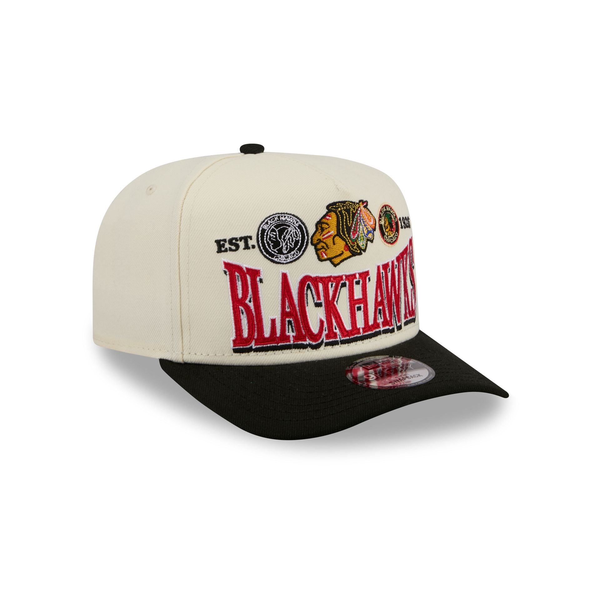 Chicago Blackhawks Three Hit Chrome White 9FIFTY A-Frame Snapback Hat