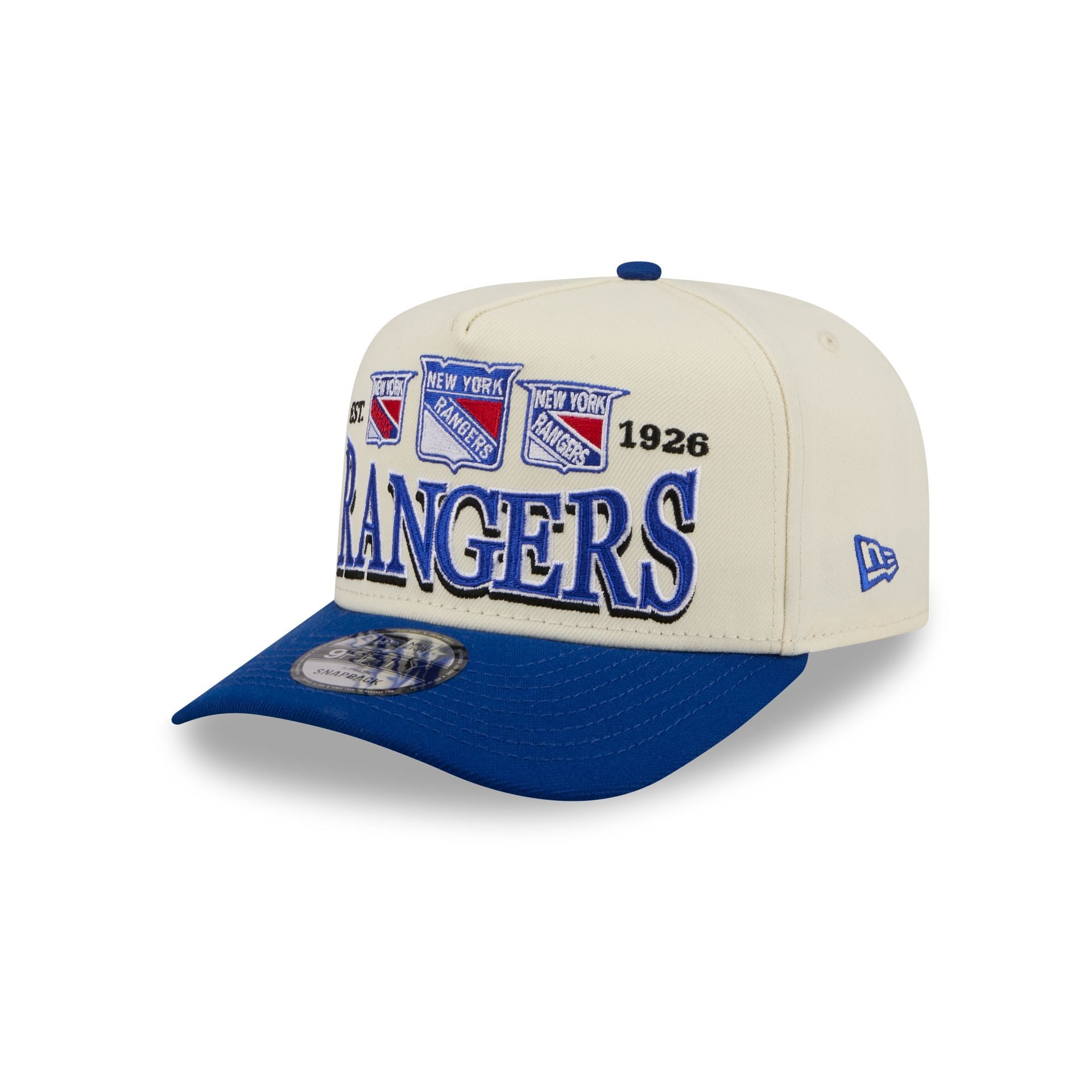 New York Rangers Three Hit Chrome White 9FIFTY A-Frame Snapback Hat