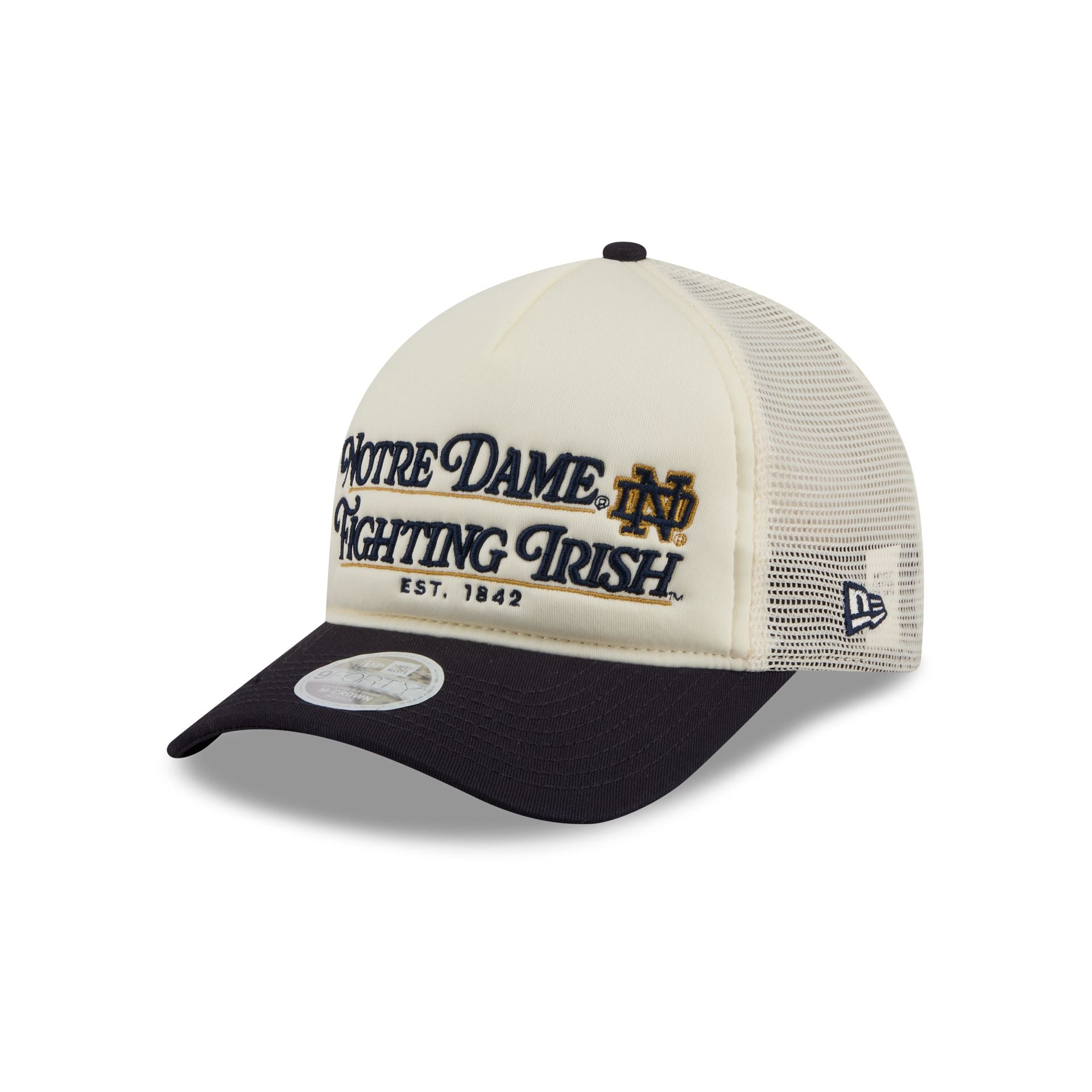 Notre Dame Fighting Irish Retro Chrome Women's White 9FORTY M-Crown A-Frame Trucker Hat
