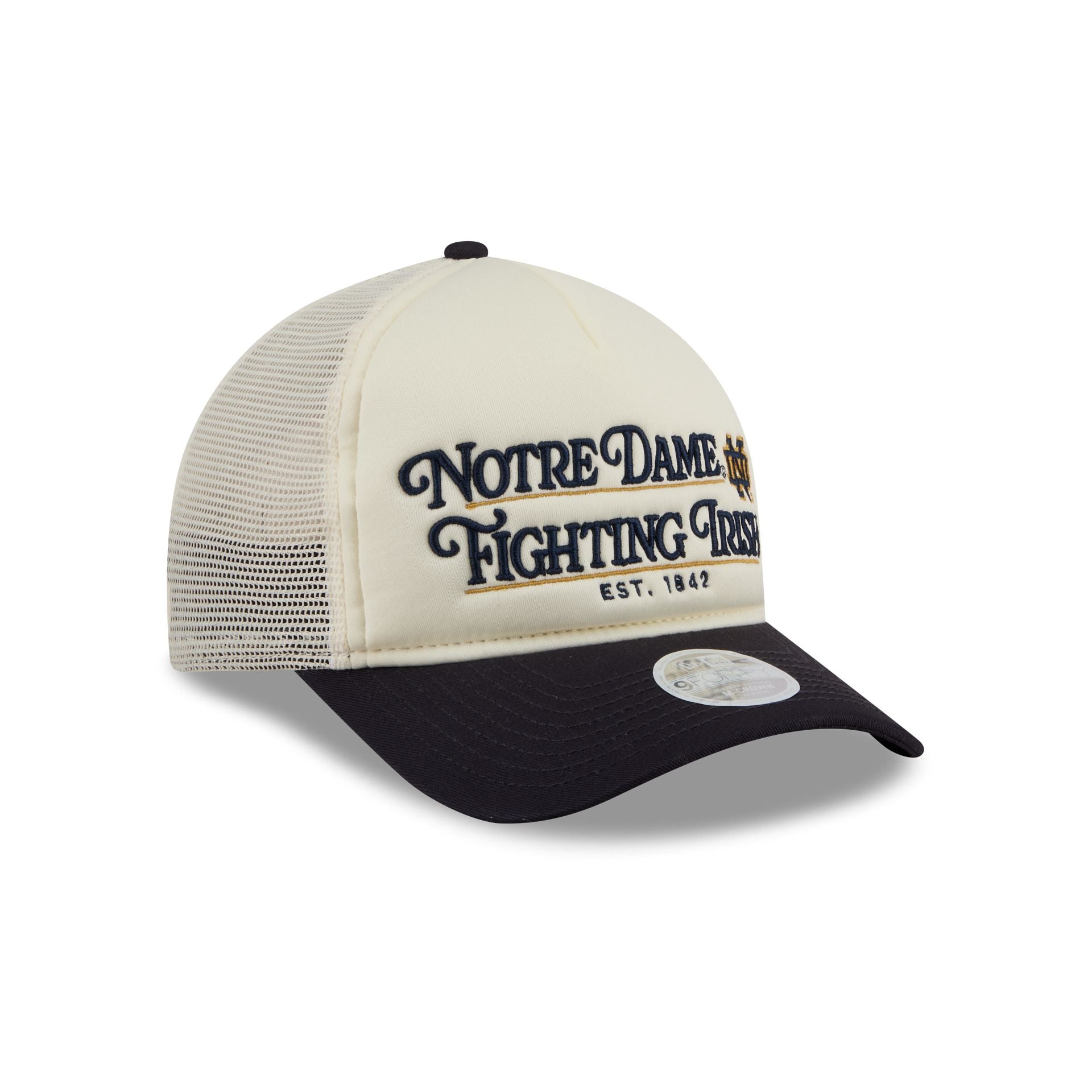 Notre Dame Fighting Irish Retro Chrome Women's White 9FORTY M-Crown A-Frame Trucker Hat