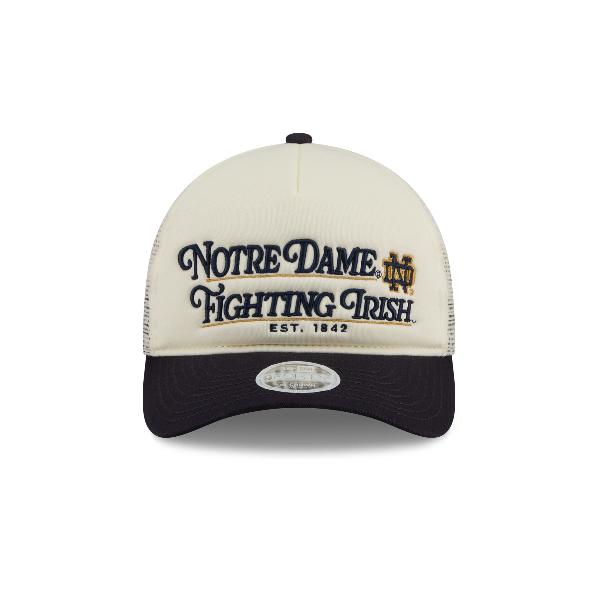 Notre Dame Fighting Irish Retro Chrome Women's White 9FORTY M-Crown A-Frame Trucker Hat