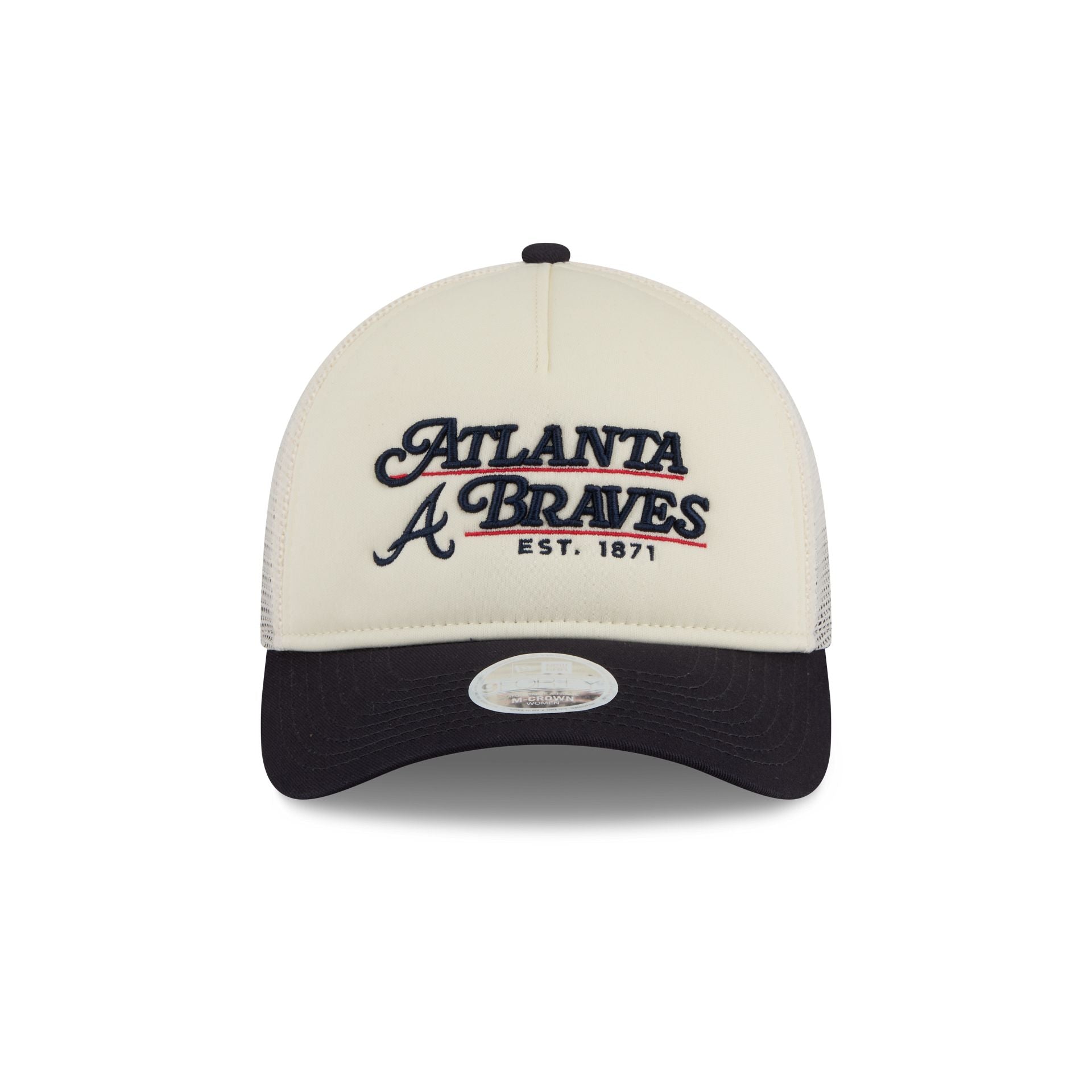 Atlanta Braves Retro Chrome Women's White 9FORTY M-Crown A-Frame Trucker Hat