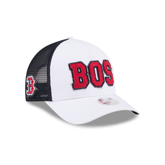 Boston Red Sox Optic White Felt Logo Women's 9FORTY M-Crown A-Frame Trucker Hat - New Era Cap
