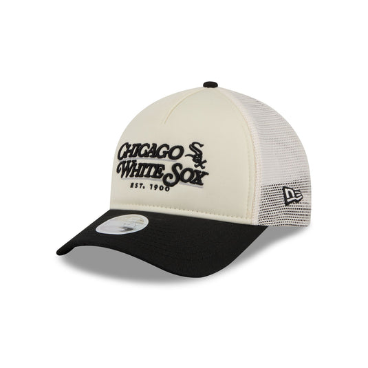 Chicago White Sox Retro Chrome Women's White 9FORTY M-Crown A-Frame Trucker Hat - New Era Cap