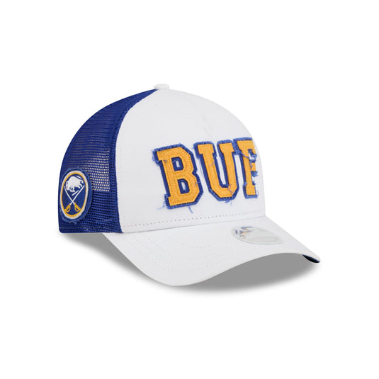Buffalo Sabres Optic White Felt Logo Women's 9FORTY M-Crown A-Frame Trucker Hat - New Era Cap