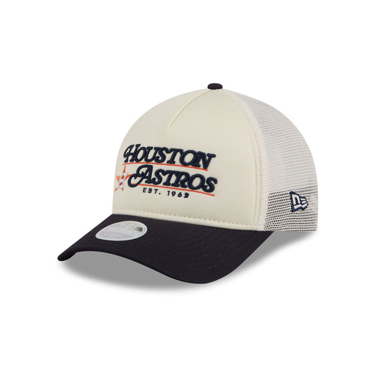 Houston Astros Retro Chrome Women's White 9FORTY M-Crown A-Frame Trucker Hat - New Era Cap