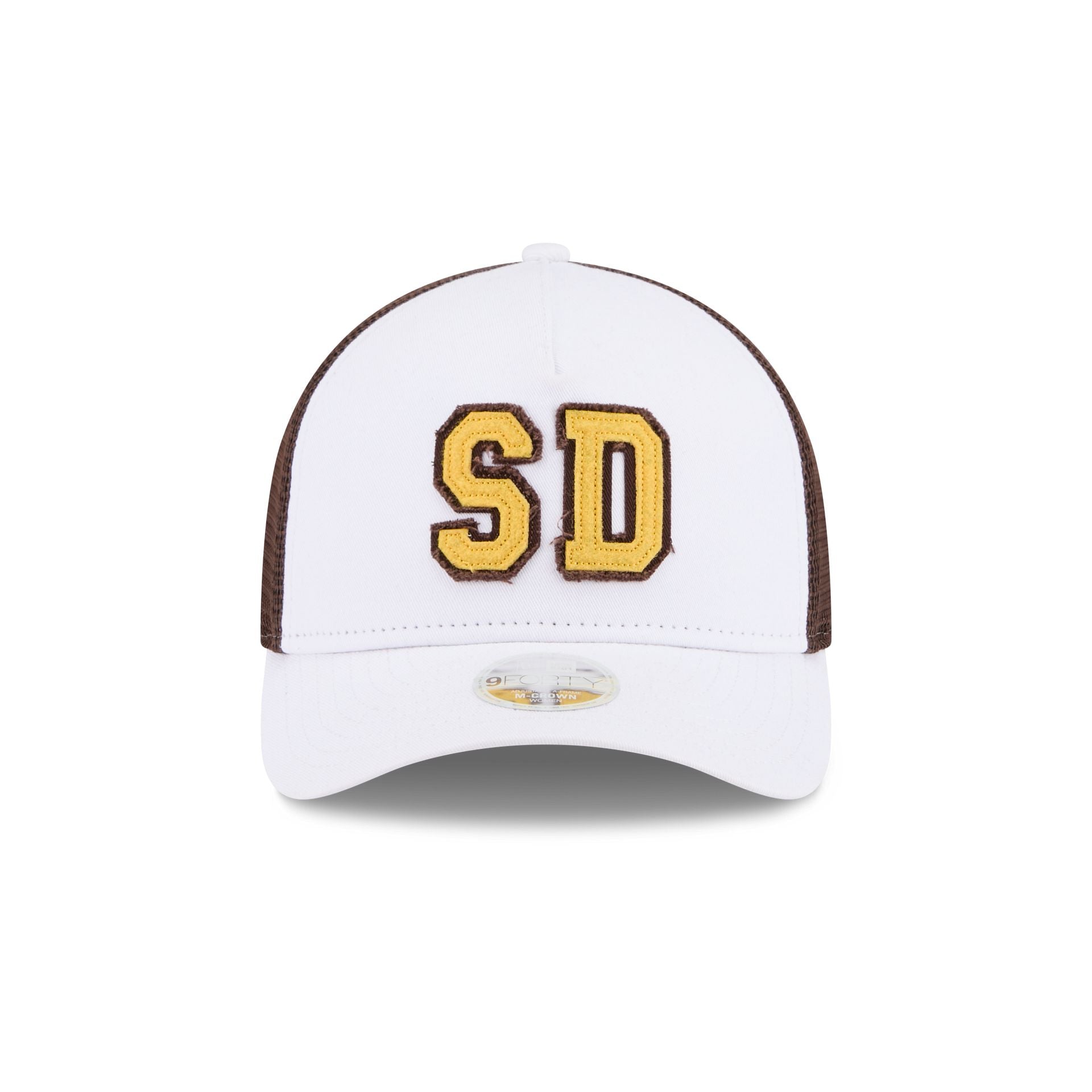 San Diego Padres Optic White Felt Logo Women's 9FORTY M-Crown A-Frame Trucker Hat