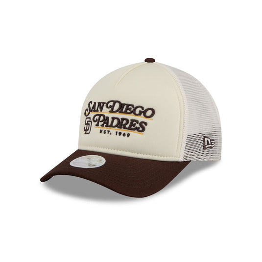 San Diego Padres Retro Chrome Women's White 9FORTY M-Crown A-Frame Trucker Hat - New Era Cap