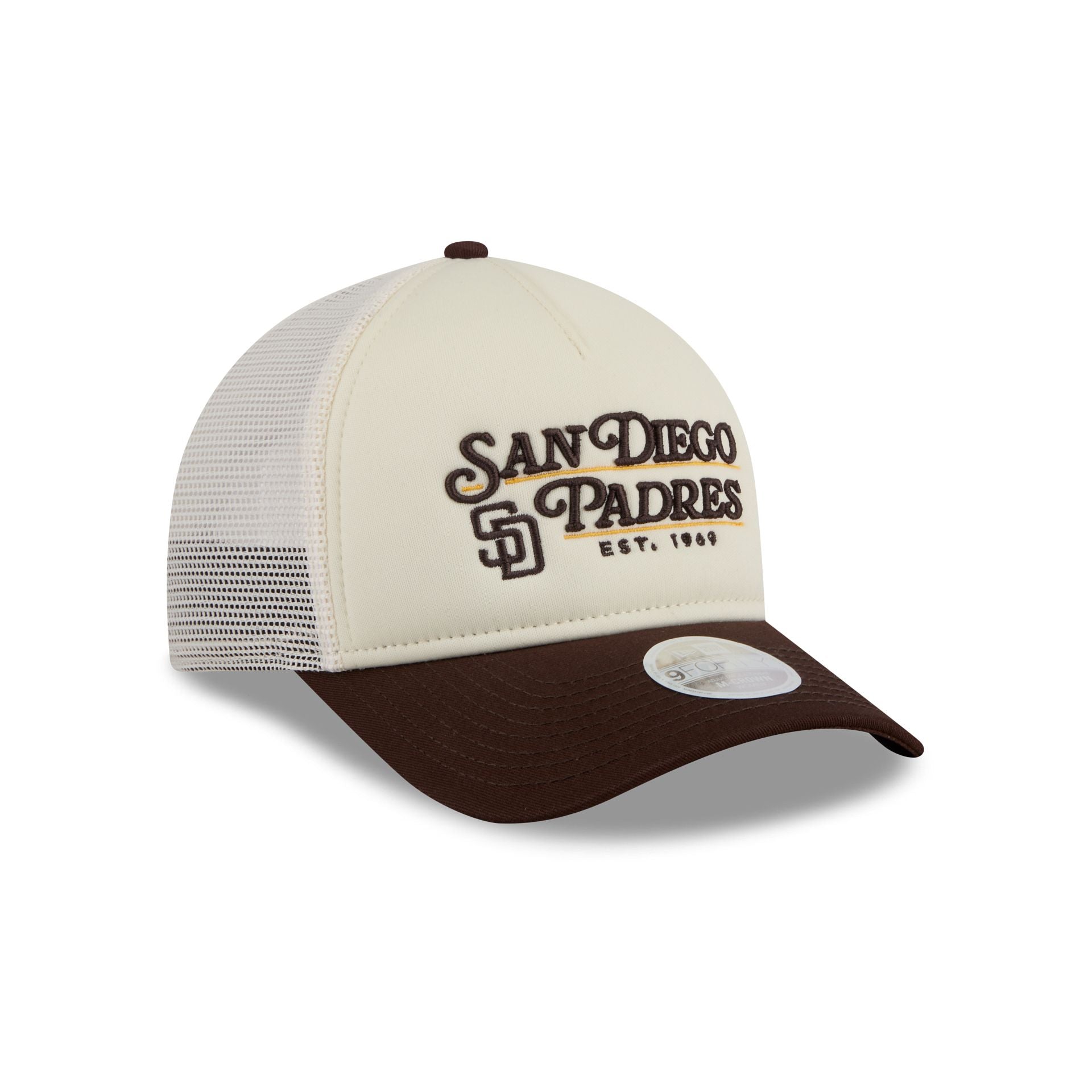 San Diego Padres Retro Chrome Women's White 9FORTY M-Crown A-Frame Trucker Hat