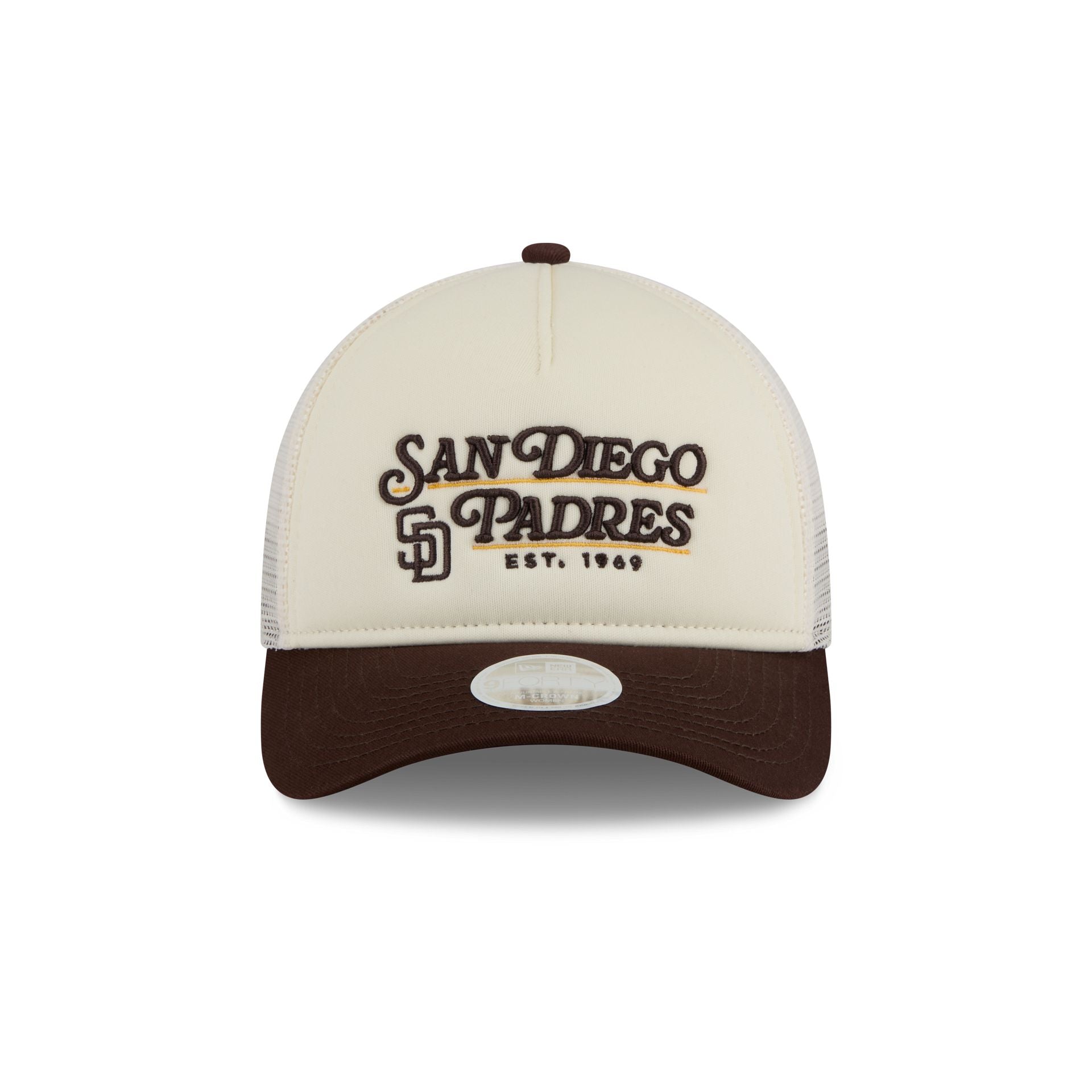 San Diego Padres Retro Chrome Women's White 9FORTY M-Crown A-Frame Trucker Hat