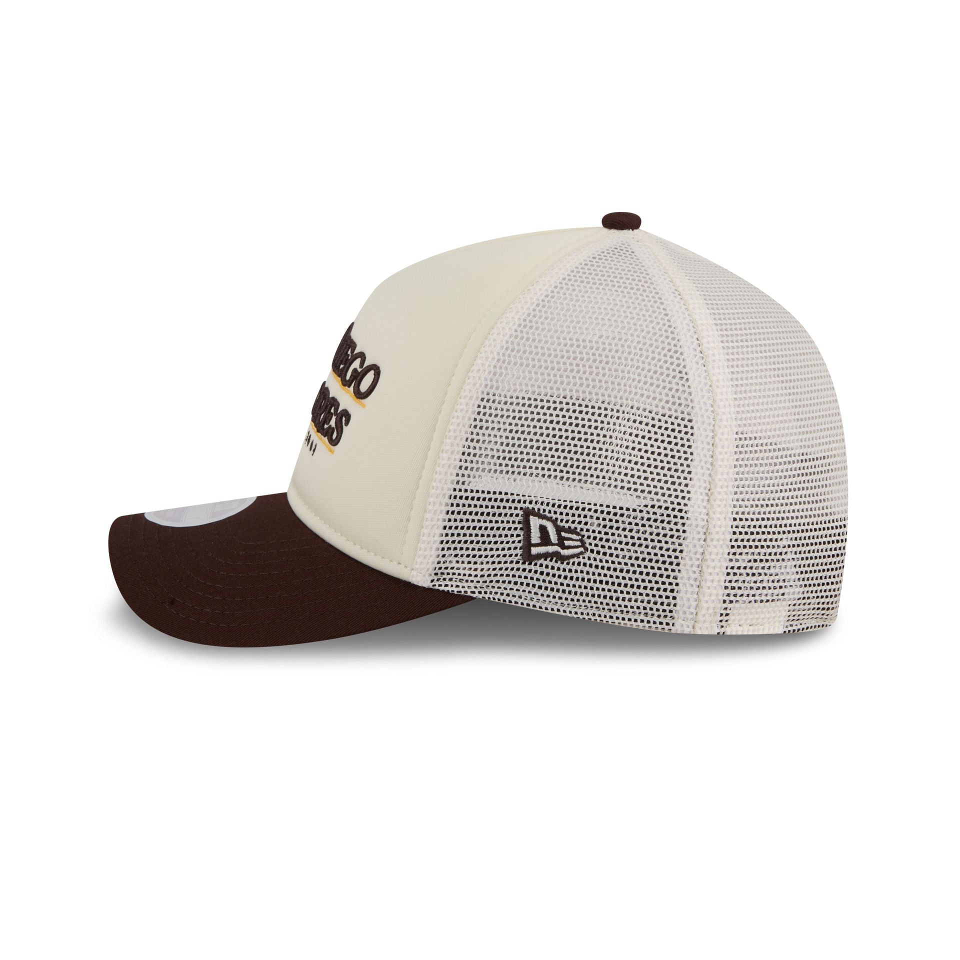 San Diego Padres Retro Chrome Women's White 9FORTY M-Crown A-Frame Trucker Hat