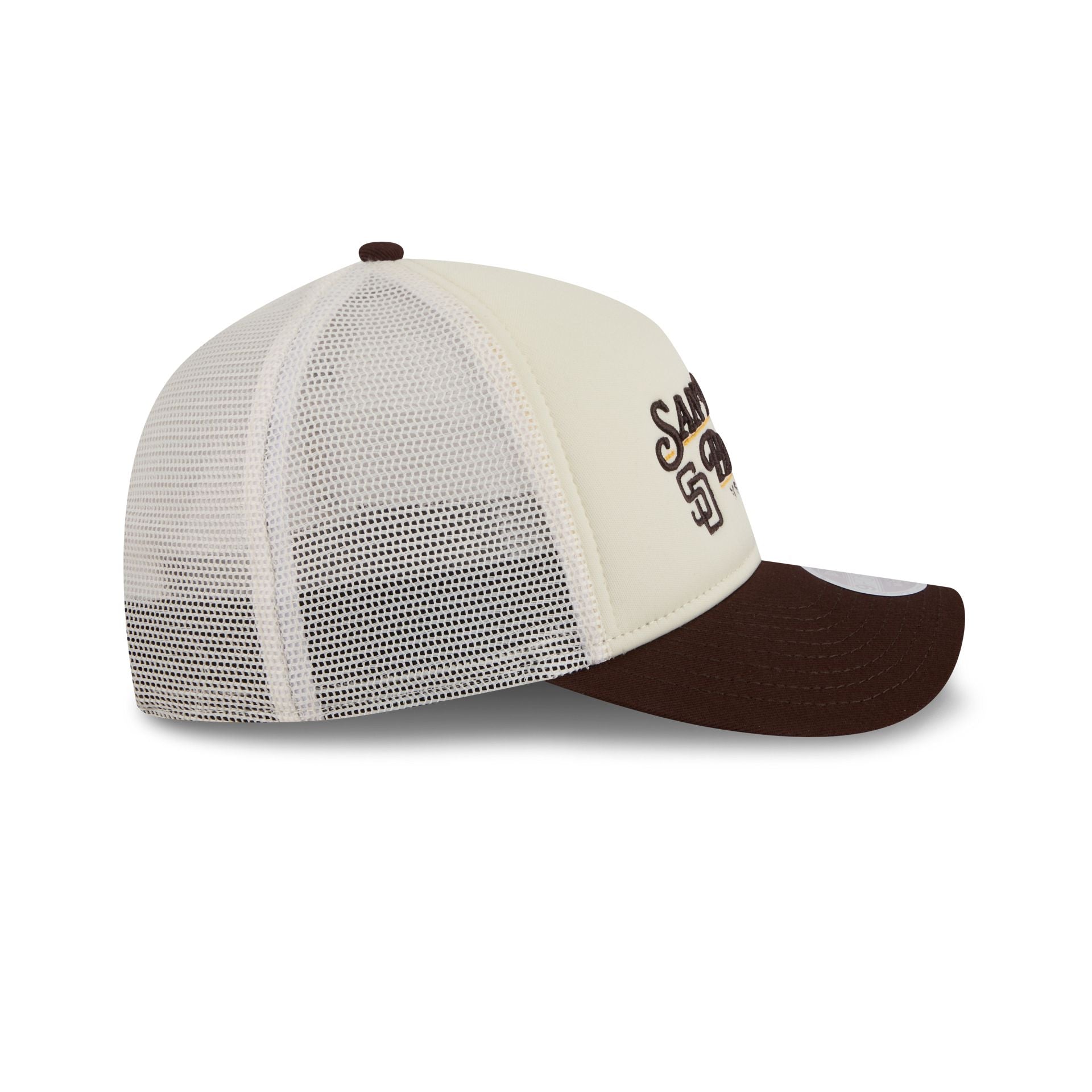 San Diego Padres Retro Chrome Women's White 9FORTY M-Crown A-Frame Trucker Hat