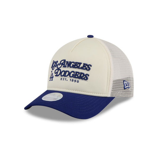 Los Angeles Dodgers Retro Chrome Women's White 9FORTY M-Crown A-Frame Trucker Hat - New Era Cap