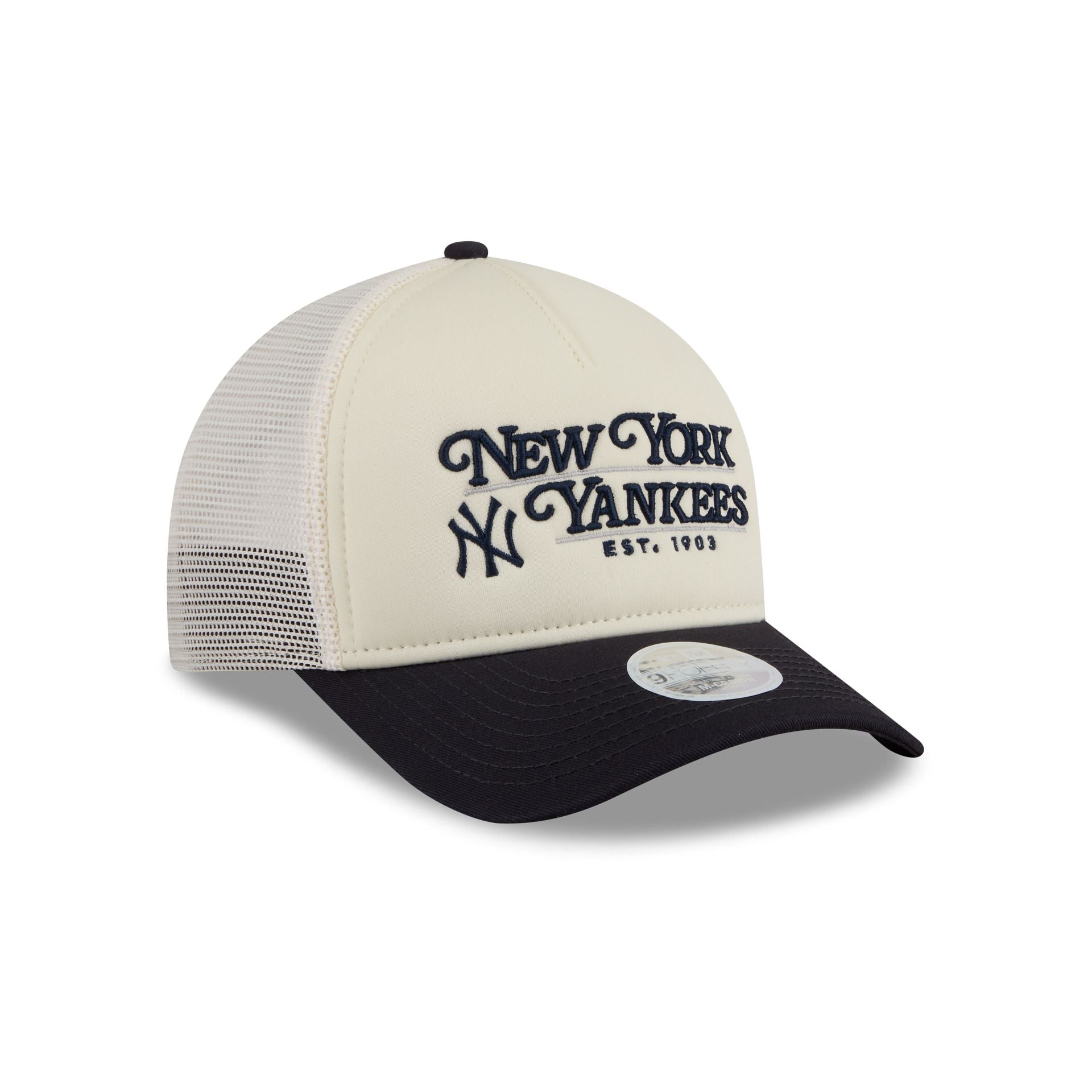 New York Yankees Retro Chrome Women's White 9FORTY M-Crown A-Frame Trucker Hat