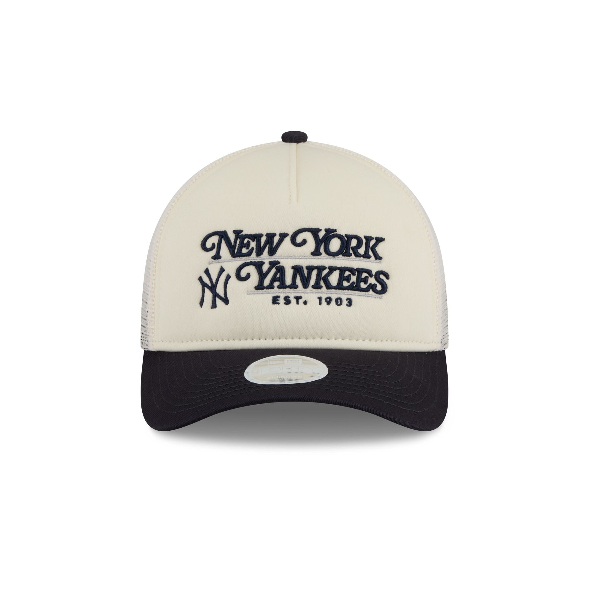 New York Yankees Retro Chrome Women's White 9FORTY M-Crown A-Frame Trucker Hat