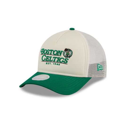 Boston Celtics Retro Chrome Women's White 9FORTY M-Crown A-Frame Trucker Hat - New Era Cap