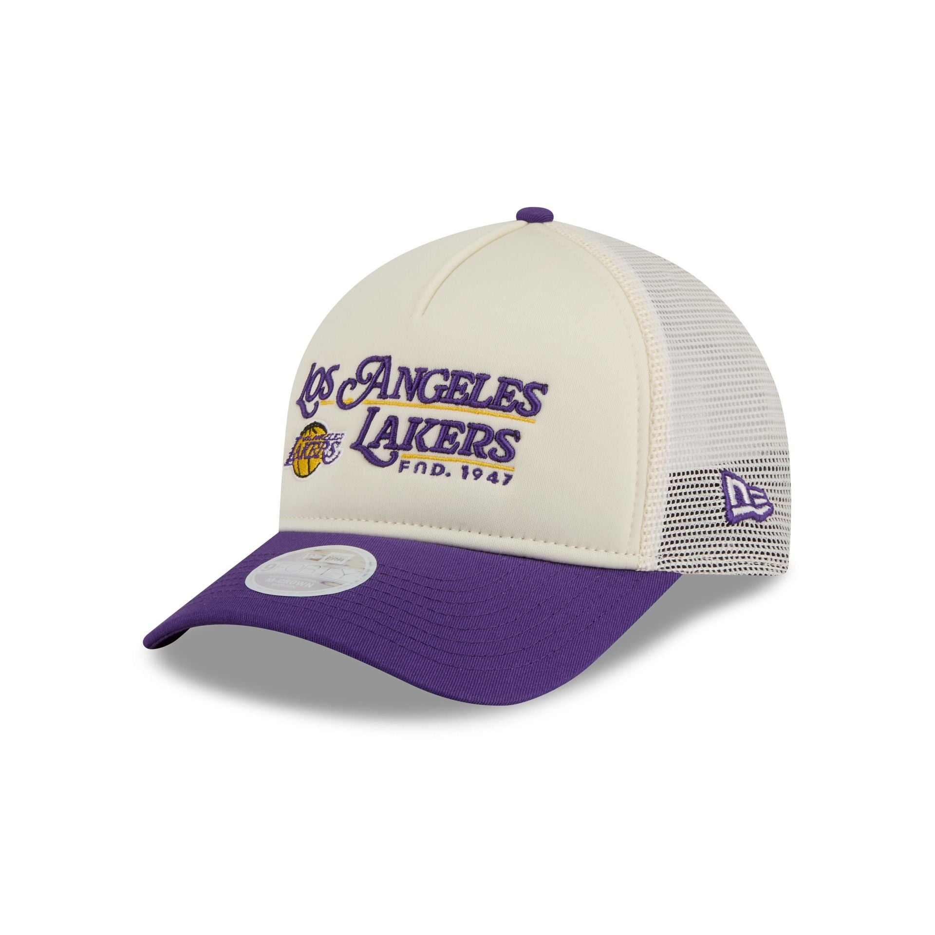 Los Angeles Lakers Retro Chrome Women's White 9FORTY M-Crown A-Frame Trucker Hat