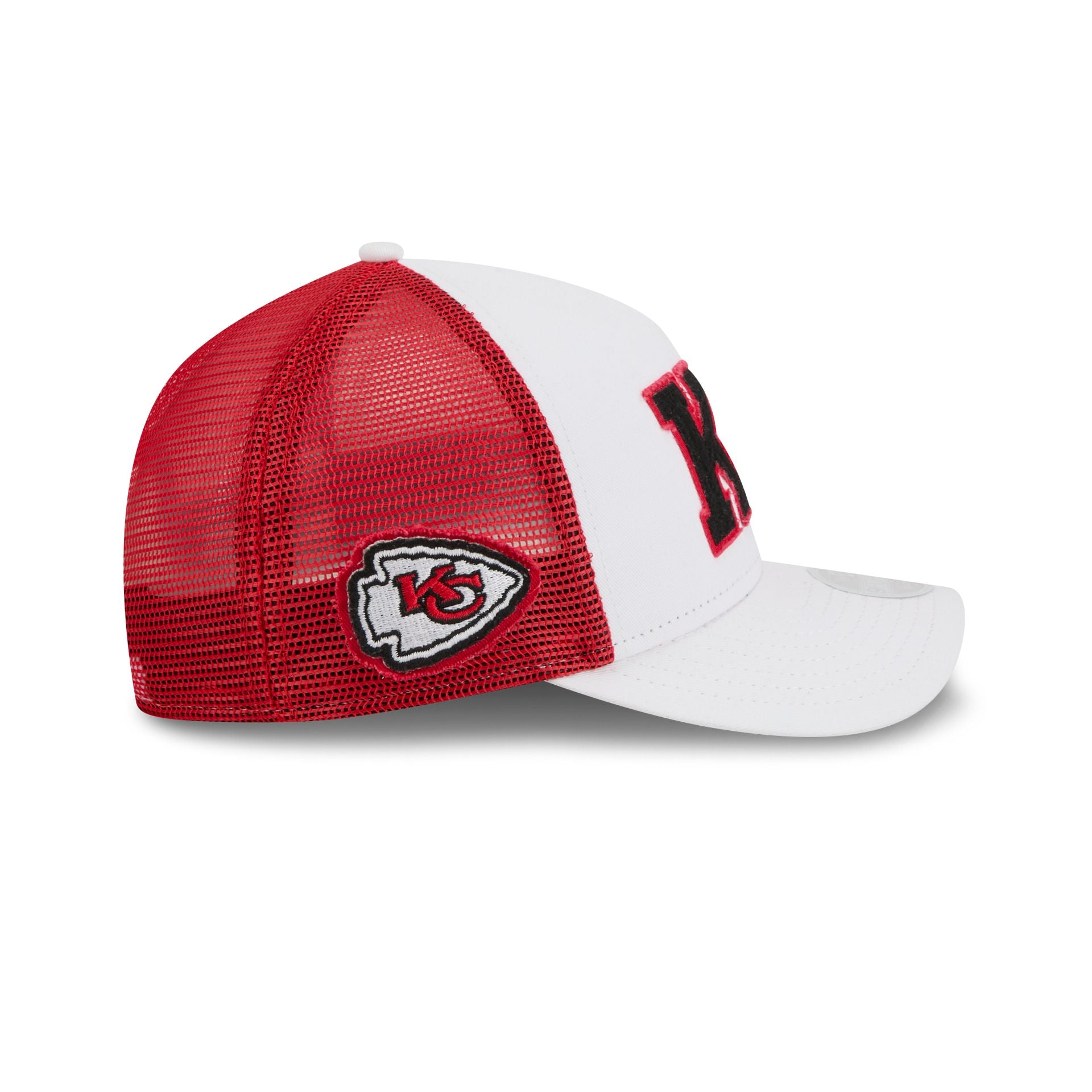 Kansas City Chiefs Optic White Felt Logo Women's 9FORTY M-Crown A-Frame Trucker Hat