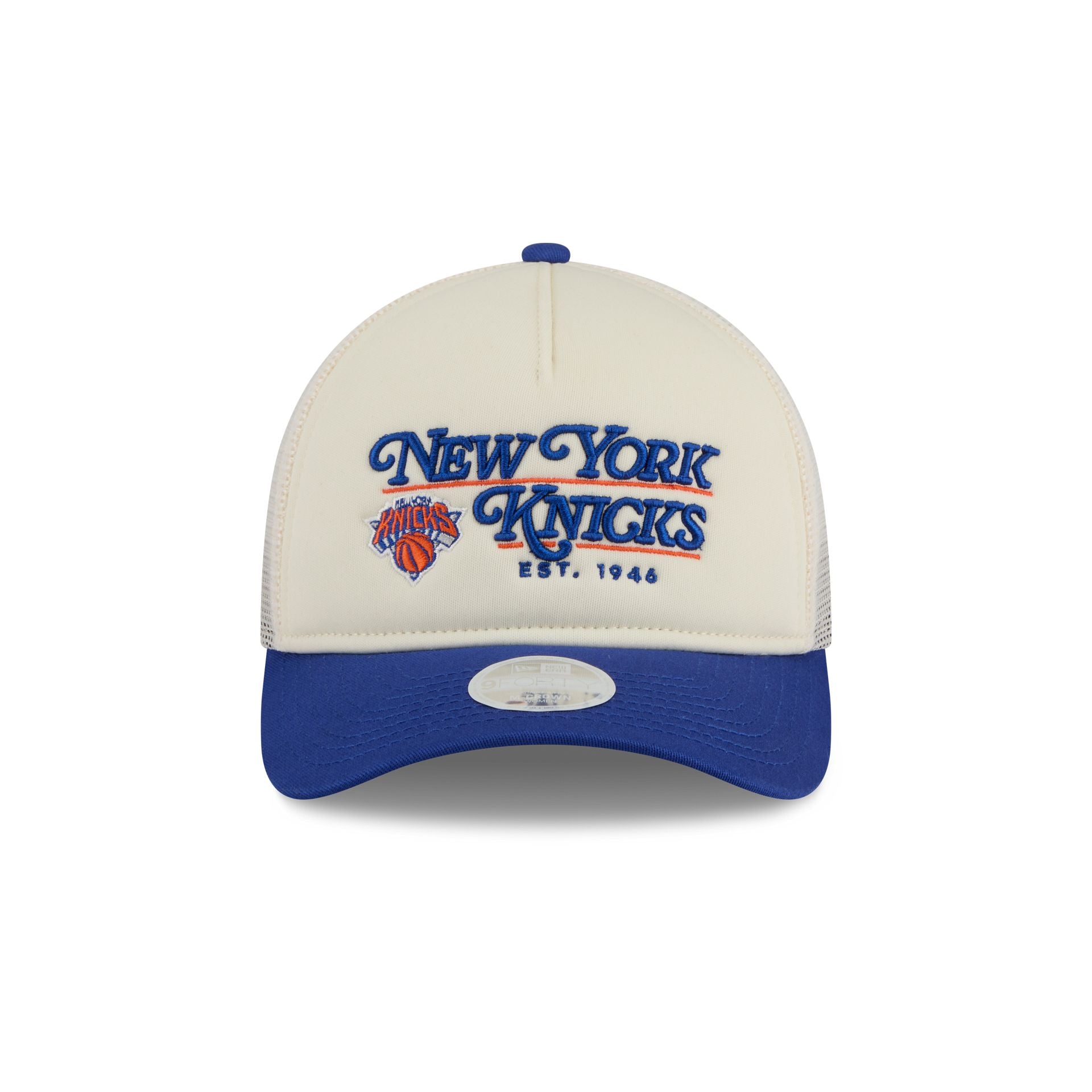 New York Knicks Retro Chrome Women's White 9FORTY M-Crown A-Frame Trucker Hat