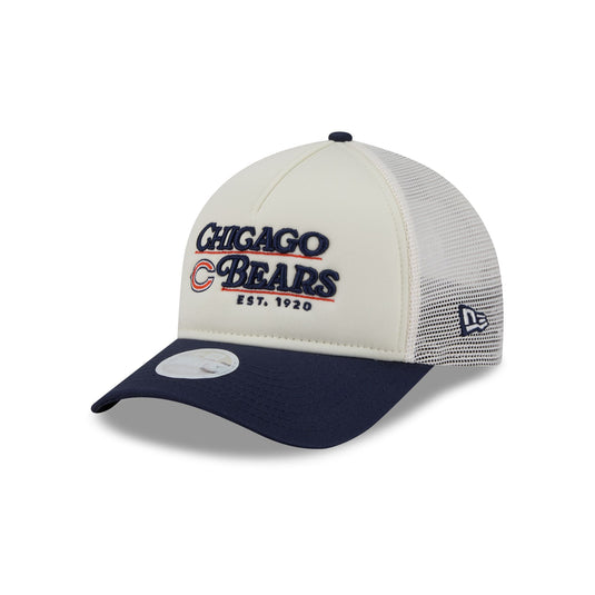 Chicago Bears Retro Chrome Women's White 9FORTY M-Crown A-Frame Trucker Hat - New Era Cap