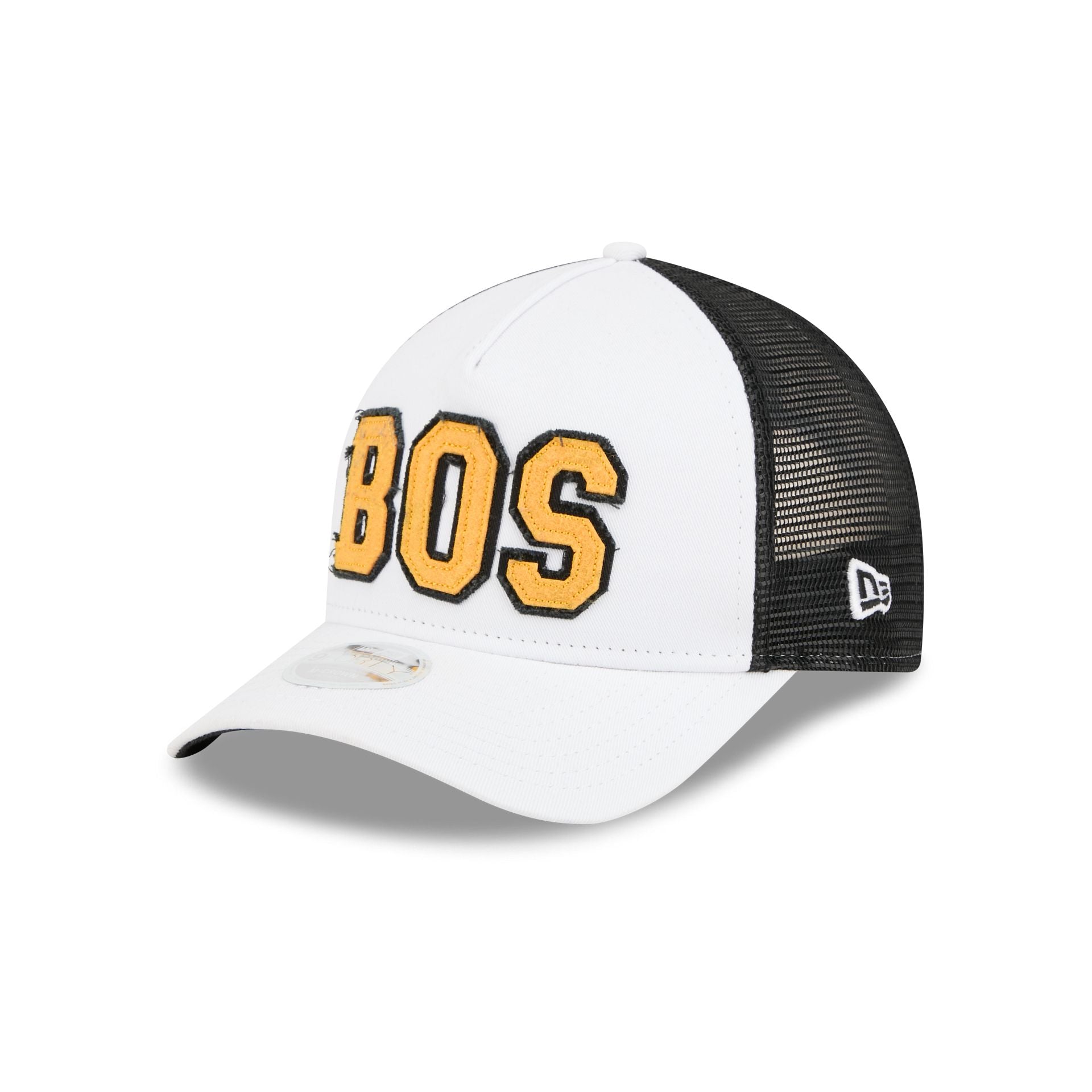 Boston Bruins Optic White Felt Logo Women's 9FORTY M-Crown A-Frame Trucker Hat