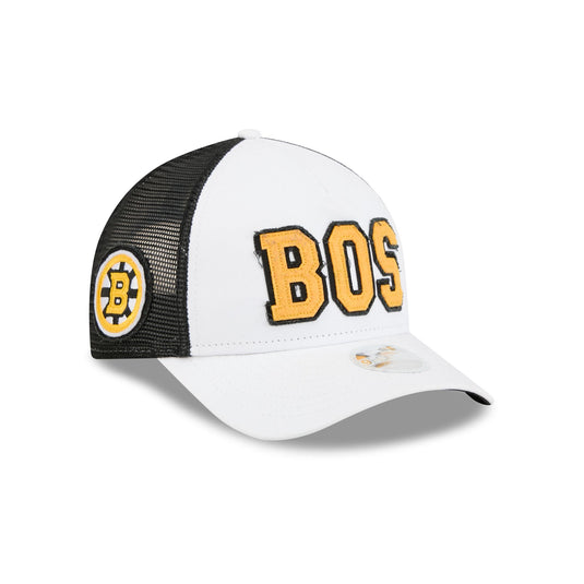 Boston Bruins Optic White Felt Logo Women's 9FORTY M-Crown A-Frame Trucker Hat - New Era Cap