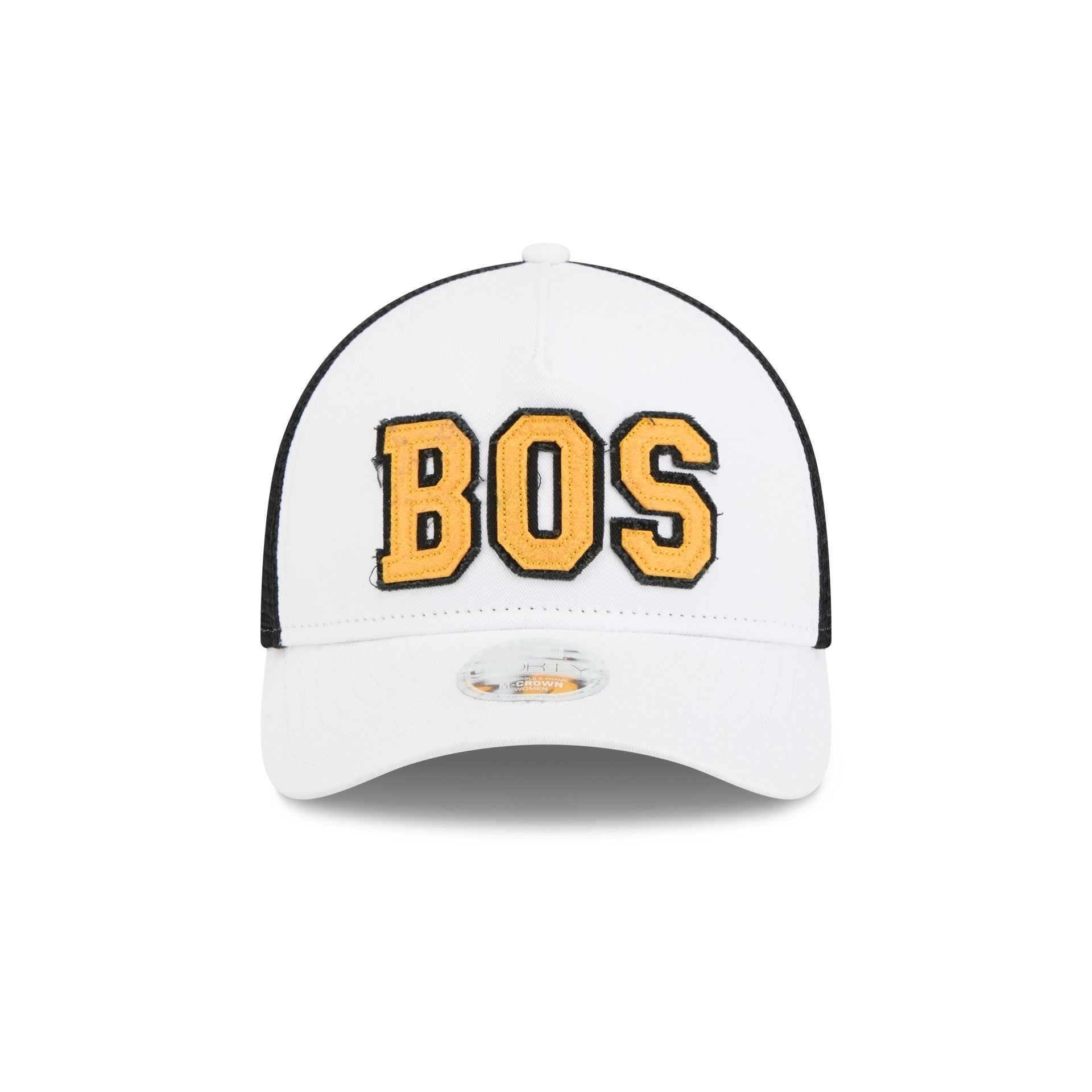 Boston Bruins Optic White Felt Logo Women's 9FORTY M-Crown A-Frame Trucker Hat