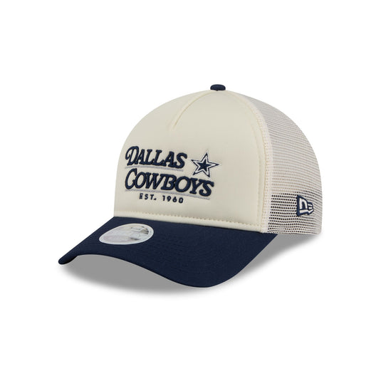 Dallas Cowboys Retro Chrome Women's White 9FORTY M-Crown A-Frame Trucker Hat - New Era Cap