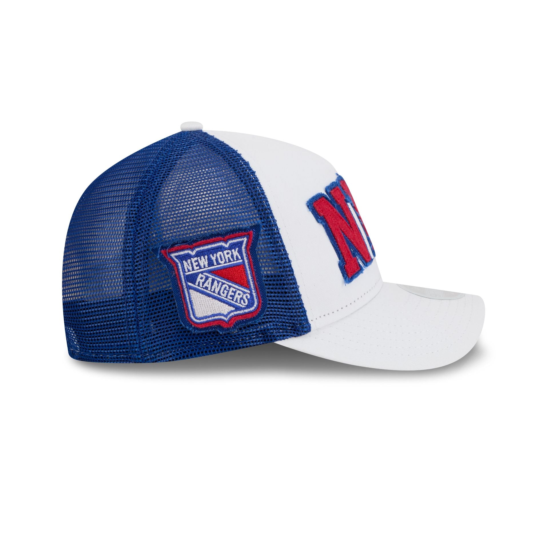 New York Rangers Optic White Felt Logo Women's 9FORTY M-Crown A-Frame Trucker Hat