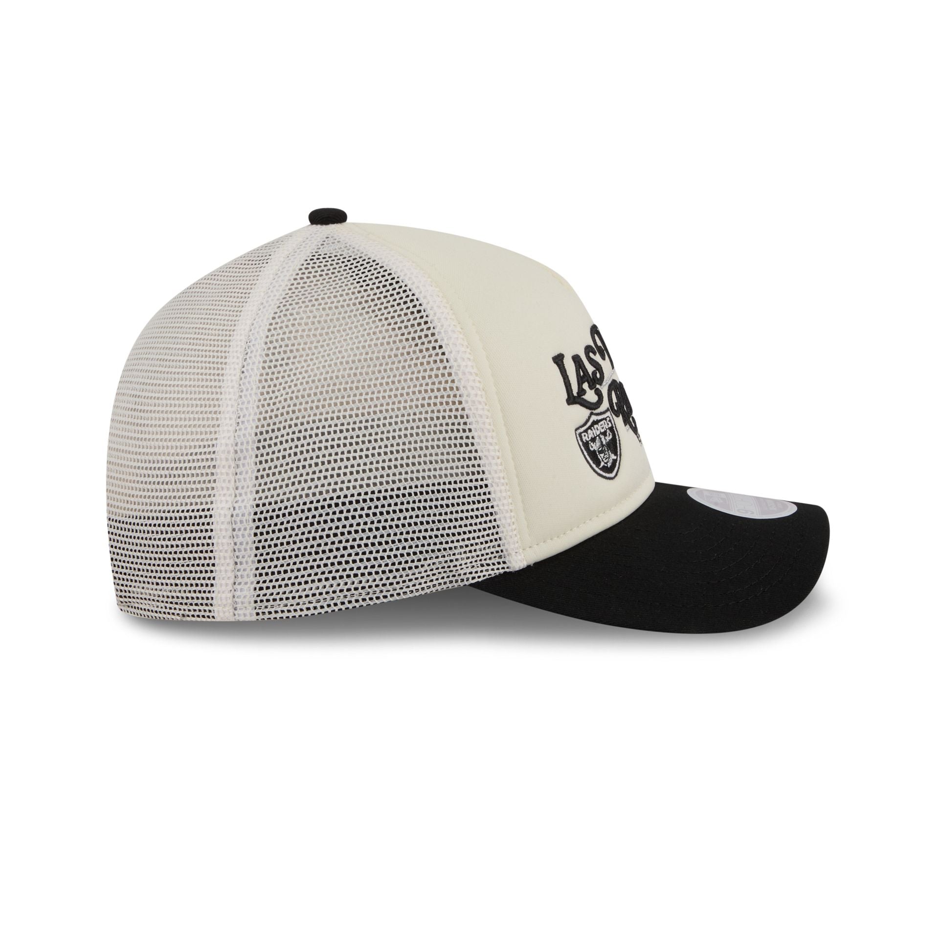 Las Vegas Raiders Retro Chrome Women's White 9FORTY M-Crown A-Frame Trucker Hat