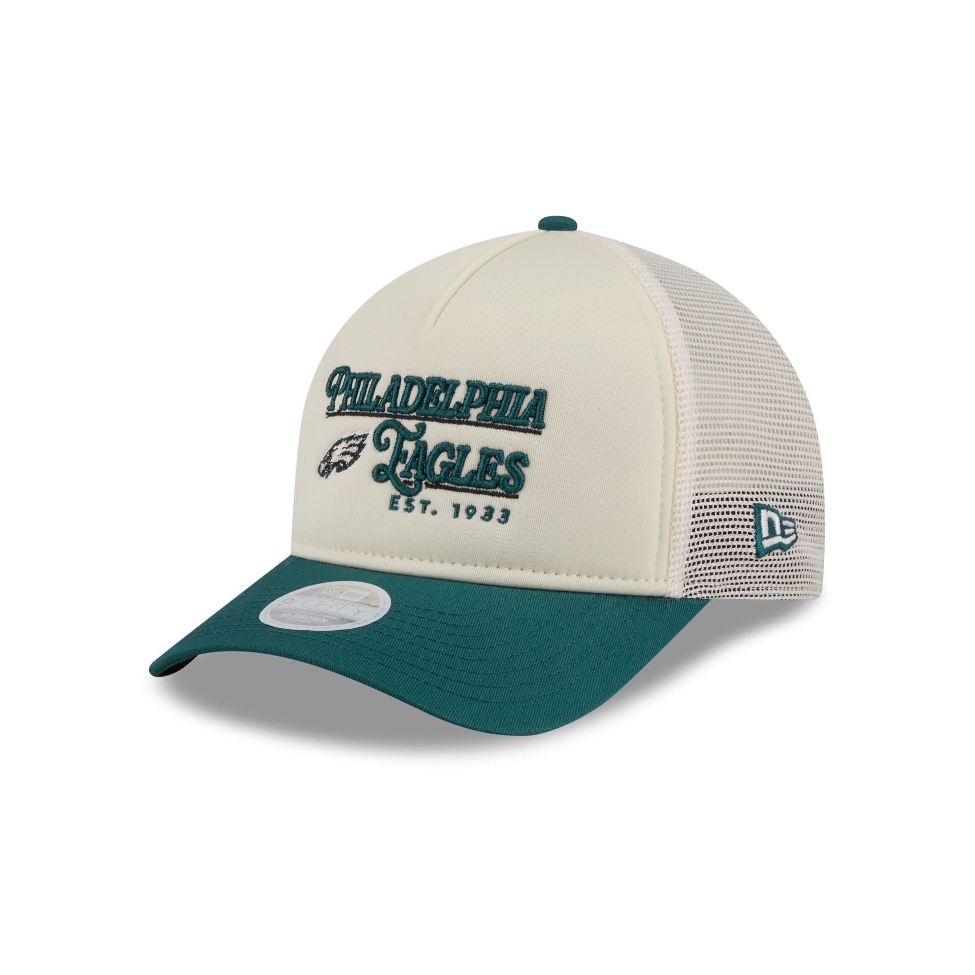 Philadelphia Eagles Retro Chrome Women's White 9FORTY M-Crown A-Frame Trucker Hat
