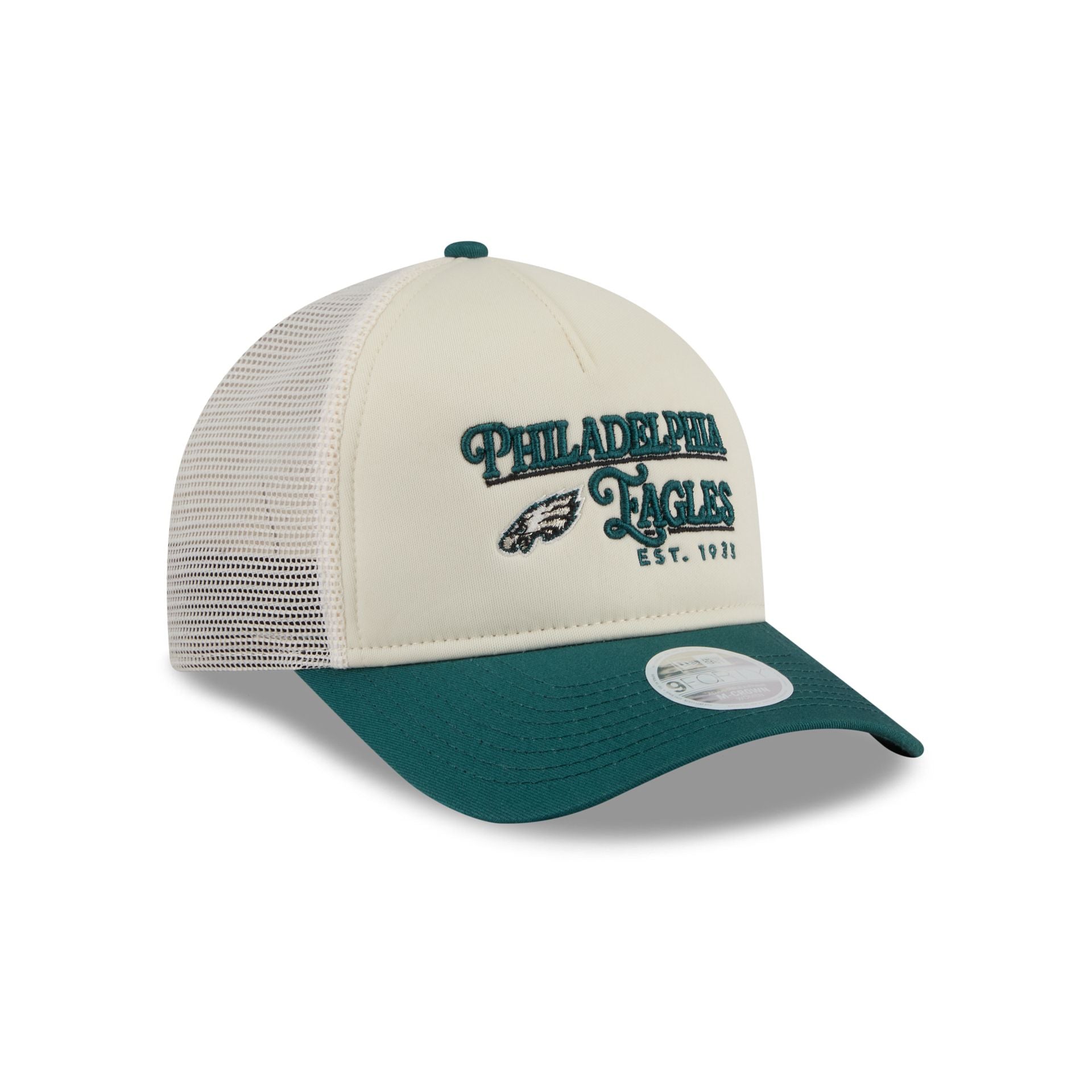 Philadelphia Eagles Retro Chrome Women's White 9FORTY M-Crown A-Frame Trucker Hat